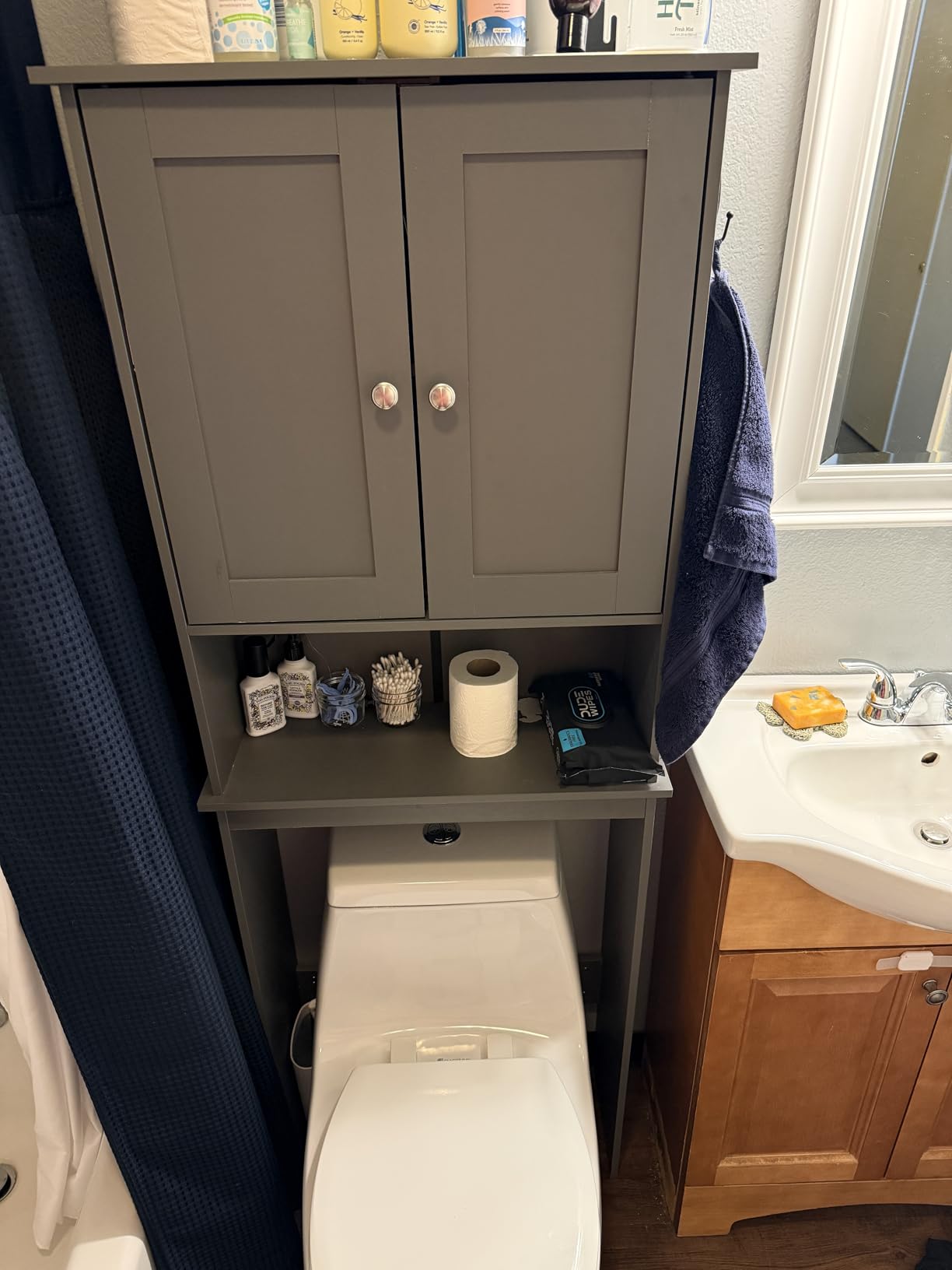 Shintenchi Over the Toilet Storage Cabinet, Bathroom Shelf Organizer with Anti-Tip Device Small Freestanding Space Saver with Adjustable Shelf, White customer photo 1