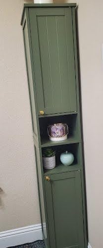 VASAGLE Tall Bathroom Cabinet with Lights, Slim Freestanding Bathroom Storage Cabinet with Adjustable Shelves, for Small Spaces, Modern, 15.7 Inches Wide, Forest Green customer photo 1