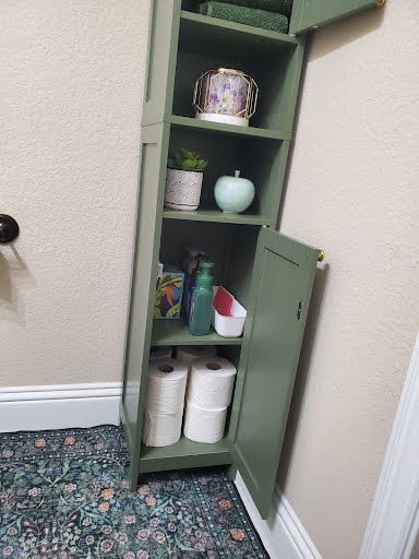 VASAGLE Tall Bathroom Cabinet with Lights, Slim Freestanding Bathroom Storage Cabinet with Adjustable Shelves, for Small Spaces, Modern, 15.7 Inches Wide, Forest Green customer photo 2