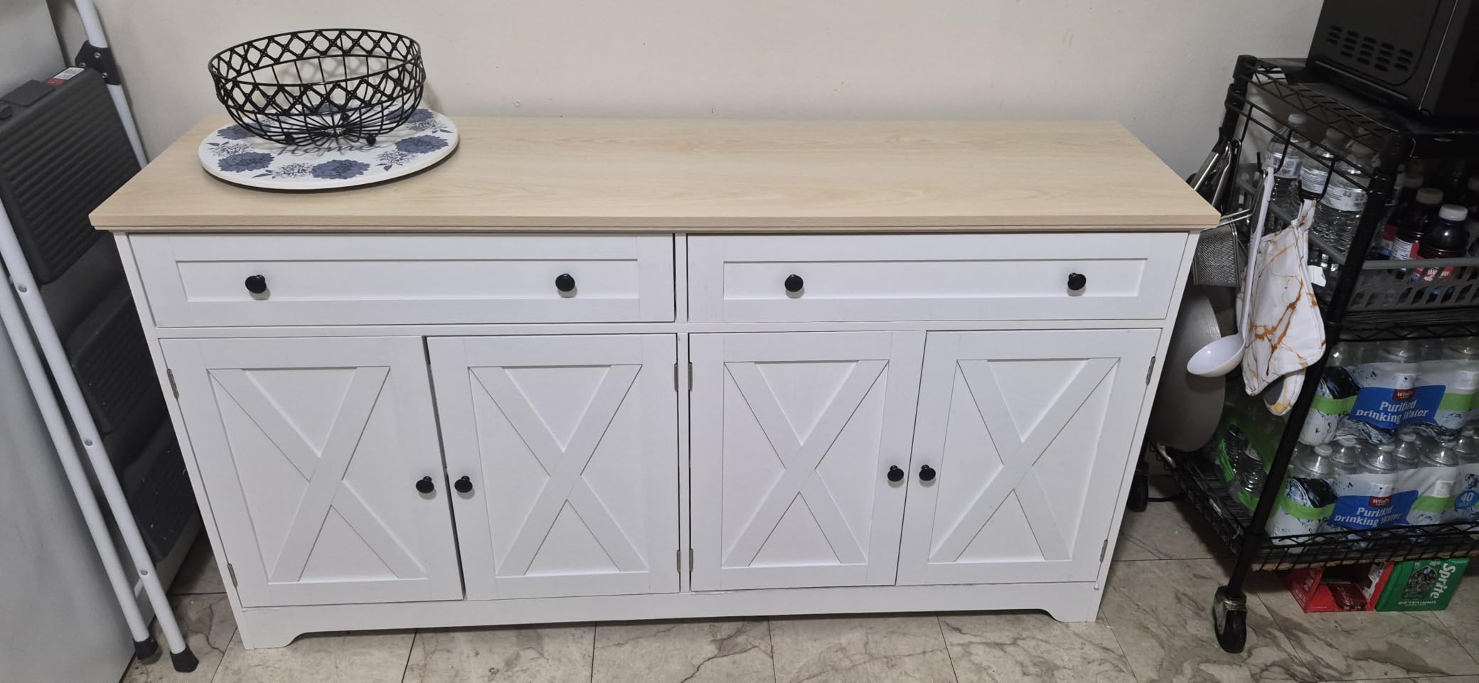 IRONCK Buffet Cabinet with Storage, Sideboard Storage Cabinet with Drawers, Coffee Bar Cabinet, Kitchen Cabinet with Doors, Charcoal Grey and Beige Maple customer photo 1