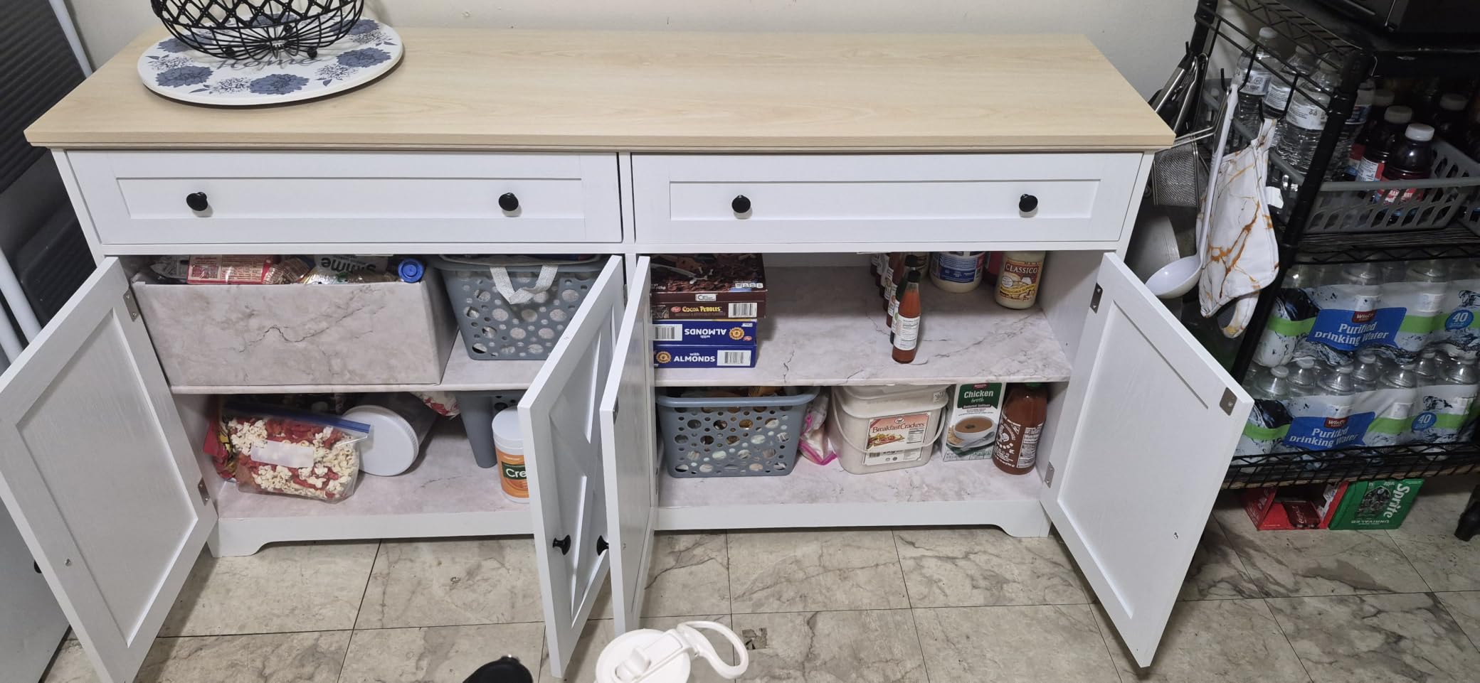 IRONCK Buffet Cabinet with Storage, Sideboard Storage Cabinet with Drawers, Coffee Bar Cabinet, Kitchen Cabinet with Doors, Charcoal Grey and Beige Maple customer photo 2
