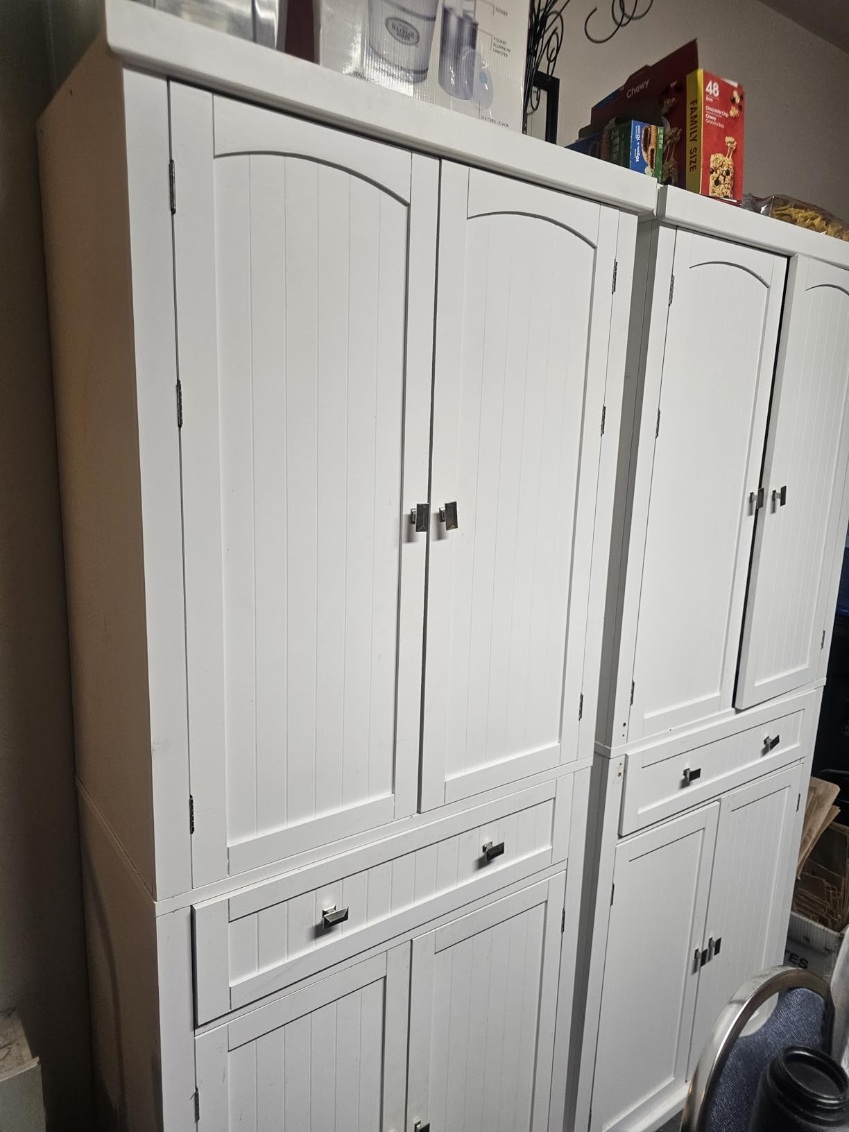 VASAGLE LIRY Collection - Pantry Cabinet, 70.3-Inch Tall Farmhouse Kitchen Storage Cabinet with Barn Doors, Drawer, Tray, Adjustable Shelves, for Kitchen, Dining Room, Rustic White UBBK364W01 customer photo 1