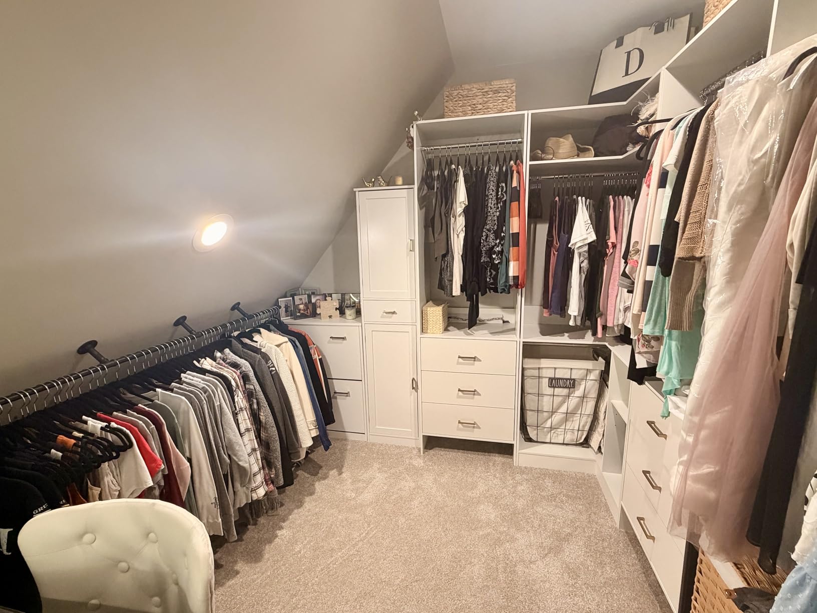 Aheaplus Closet System with 6 Drawers, 4 Hanging Rods & Corner Tower, Corner Closet System with Hanging, 92.6