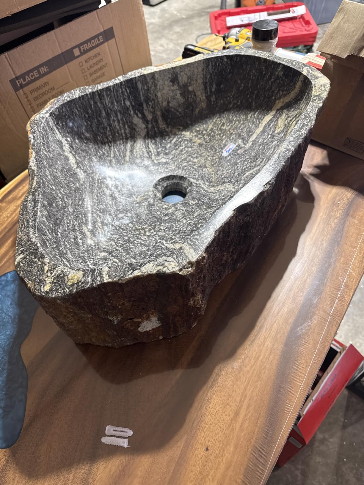 Organic Freeform Hand-Carved Marble Vessel Sink - Stone Vessel Sink with Chiseled Exterior & Natural Gold Veining - One-of-a-Kind Rustic Luxury Bathroom Sink customer photo 1