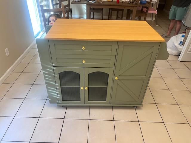 FINETONES Kitchen Island with Storage, Rolling Kitchen Island on Wheels with Wood Drop Leaf Countertop, Island Table Bar Cart with Spice Towel Rack Portable Kitchen Table Kitchen Carts on Wheels customer photo 1