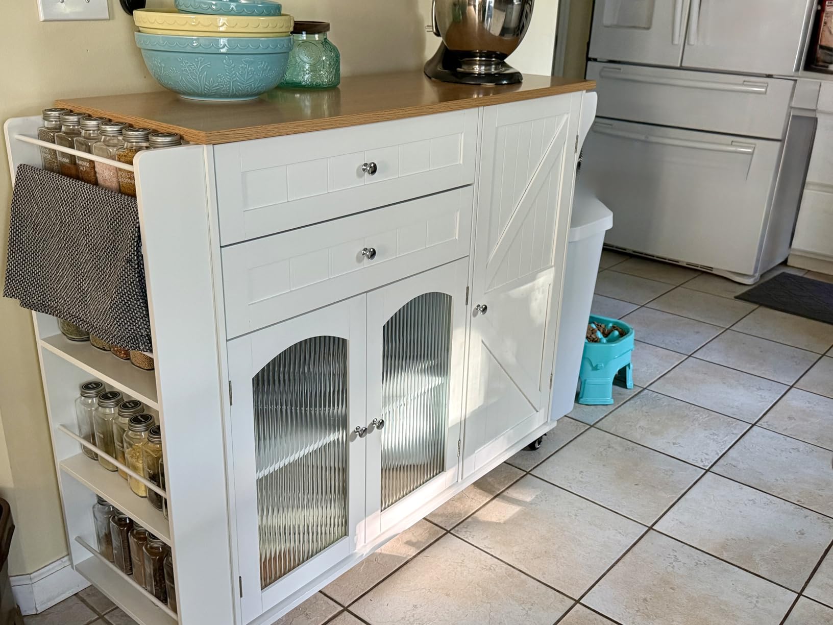 FINETONES Kitchen Island with Storage, Rolling Kitchen Island on Wheels with Wood Drop Leaf Countertop, Island Table Bar Cart with Spice Towel Rack Portable Kitchen Table Kitchen Carts on Wheels customer photo 2