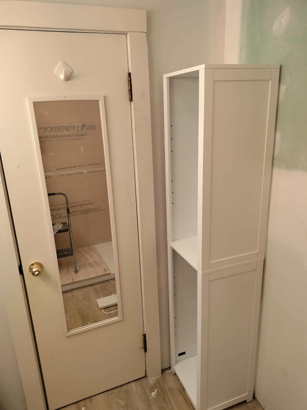 Crosley Furniture Savannah Linen Storage Cabinet, Laundry Room, Bathroom Organizer with Shelves, White customer photo 2