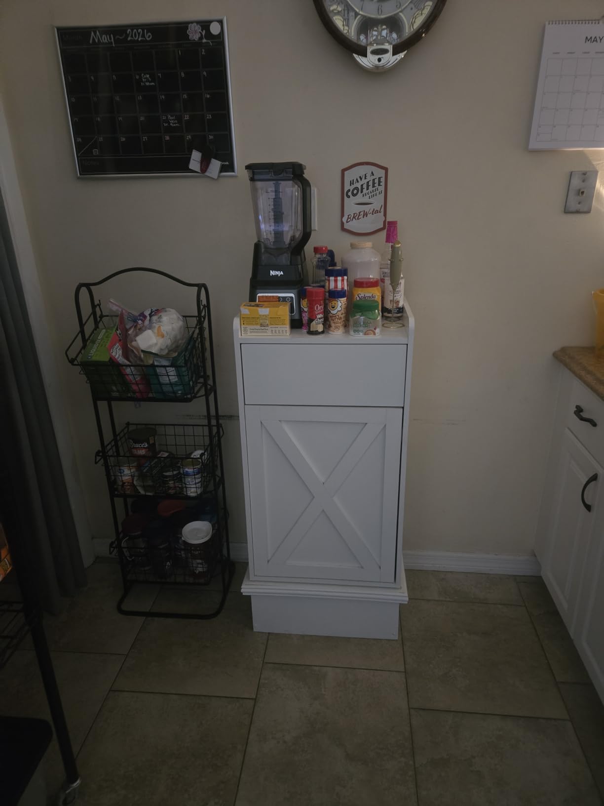Tilt Out Trash Cabinet 13 Gallon Trash Can Cabinet Fluted Wooden Hidden Garbage Can Cabinet for Kitchen, Living Room, White customer photo 1