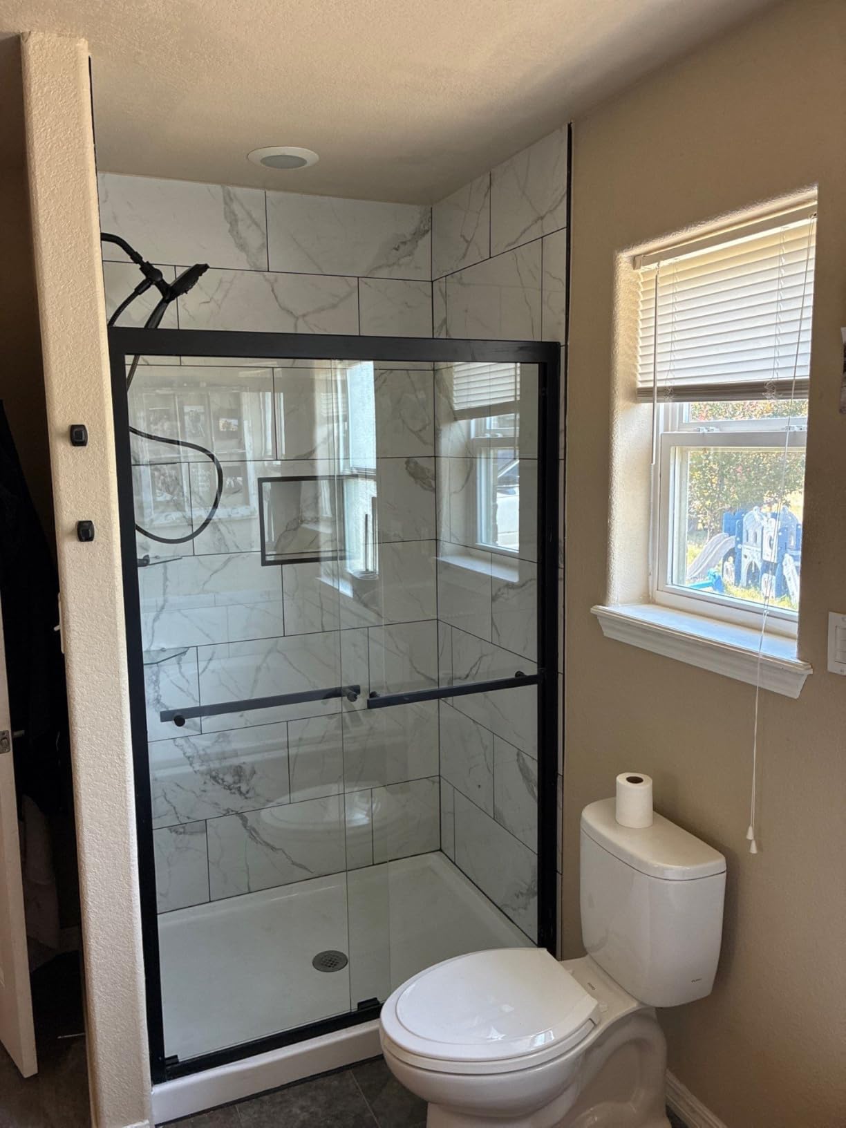 Semi-Frameless Sliding Glass Shower Door 44-48 in. W x 72 in. H, Matte Black Frame, 1/4 in. Clear Tempered Glass, Bypass Shower Door, Reversible Shower Doors for Walk-in Bathroom customer photo 1