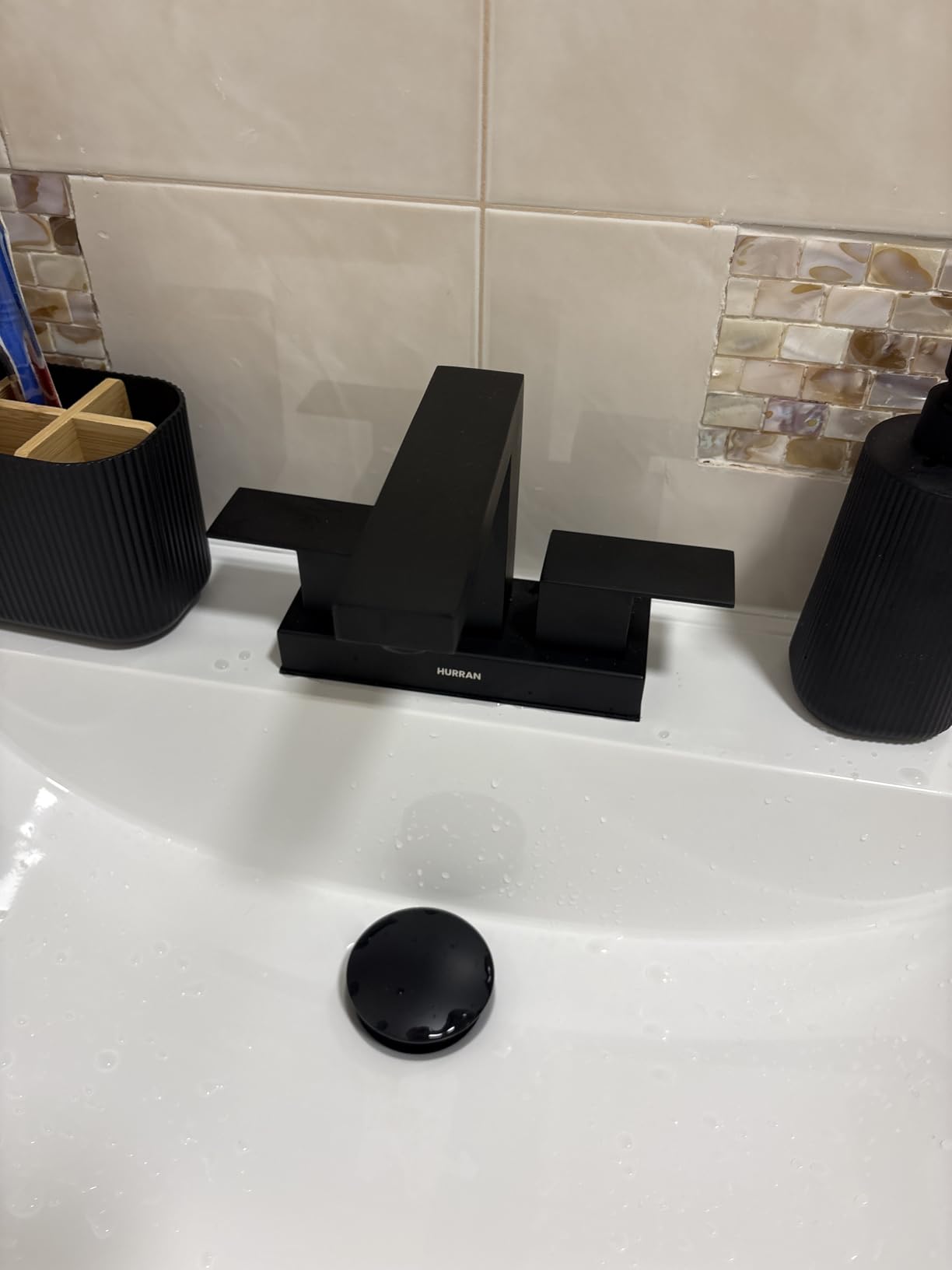 24 Inches Modern MDF Bathroom Vanity with Sink, Wall Mounted Floating Cabinets w/Double Drawers, Black Handles, White Resin Sink Combo Set (White, 24