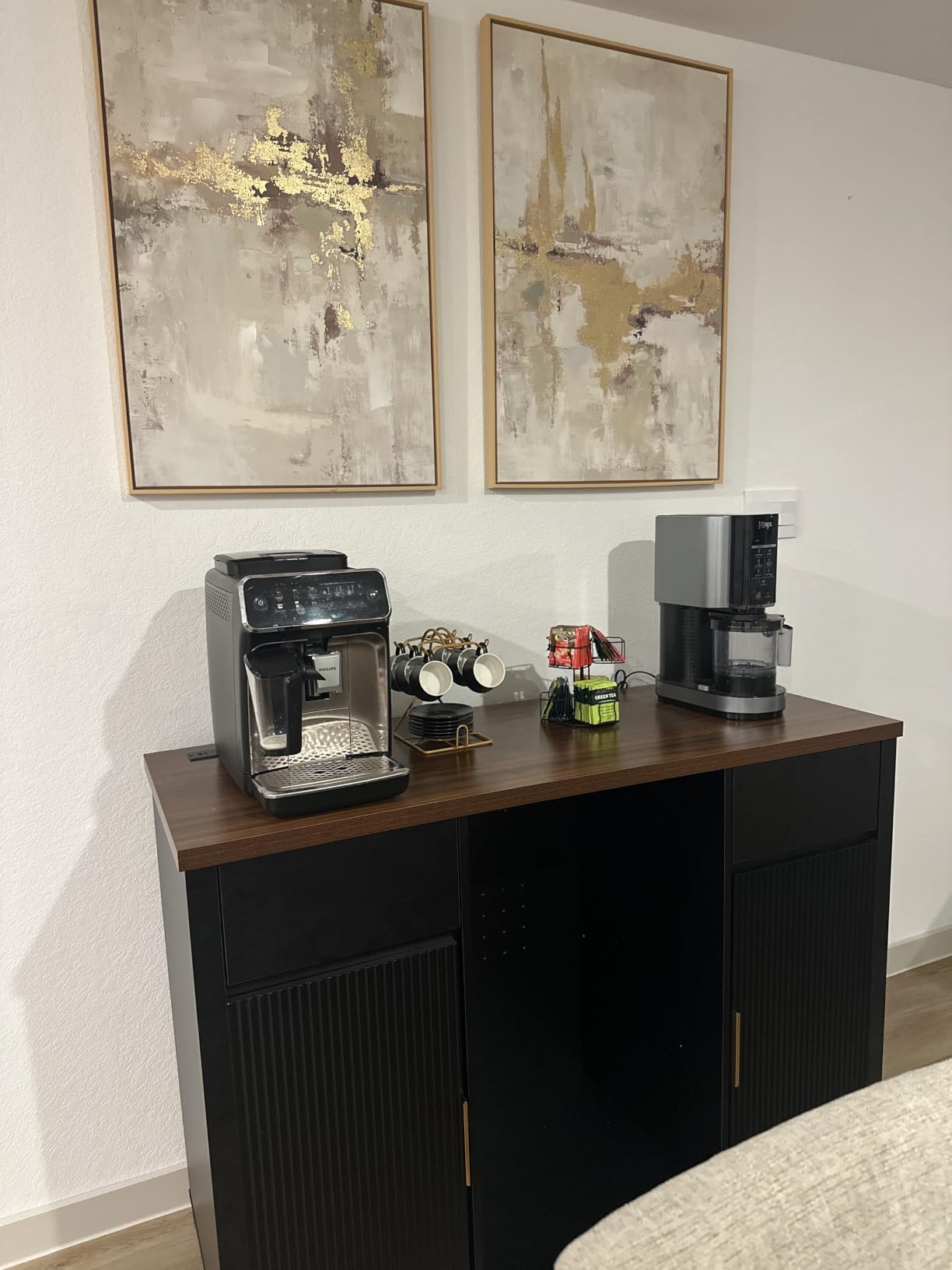 GDLF Large Coffee Bar Cabinet with Fridge Space, Mini Fridge Cabinet with Wine Storage, Buffet Sideboard Table for Home, Fluted Modern Design,53.2