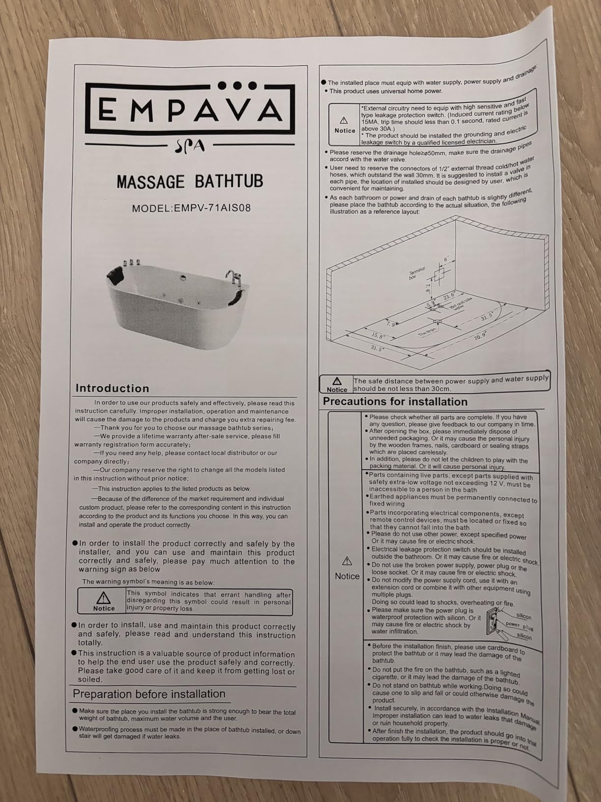 Empava 59 in. Acrylic Freestanding Tub Hydromassage Gracefully Oval Shaped Whirlpool 8 Water Jets Soaking SPA, Double-Ended Massage Bathtub with Two Black Pillow customer photo 1