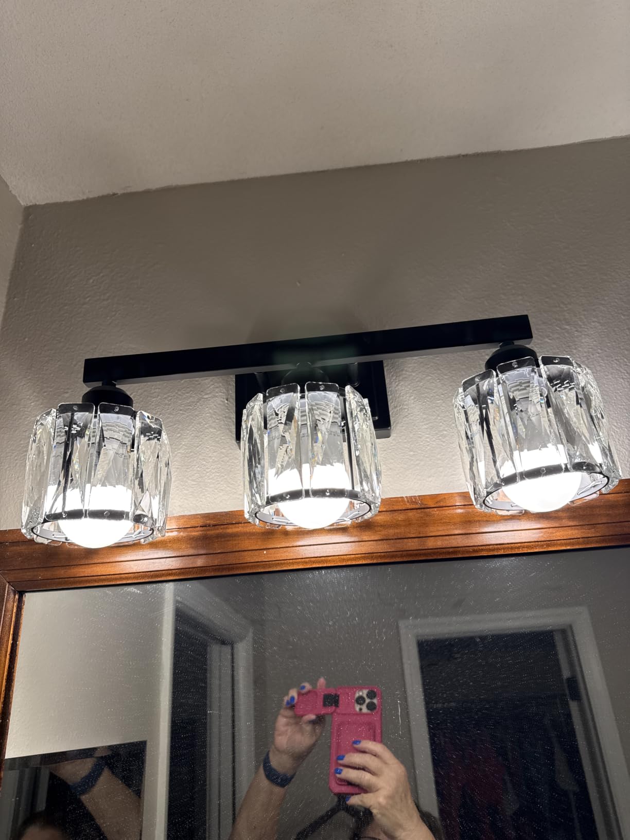 VOLISUN Crystal Vanity Lights for Bathroom, 6 Light Bathroom Vanity Light, Modern Stainless Steel Bathrooms Lights Over Mirror, Chrome Bathrooms Lights Fixtures - UL Certificated customer photo 1