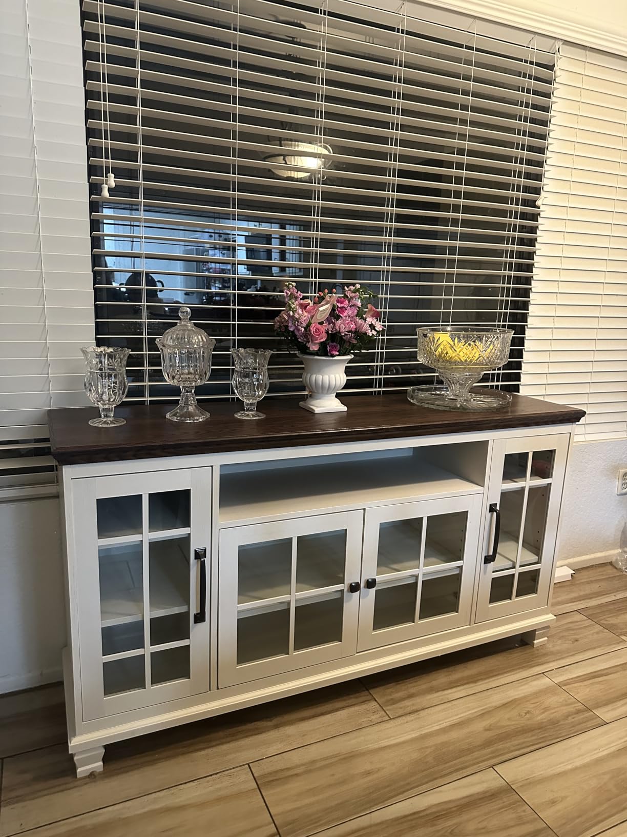 SAVOR LIFE Large Sideboard Buffet Cabinet with Storage, Vintage Walnut Farmhouse 60