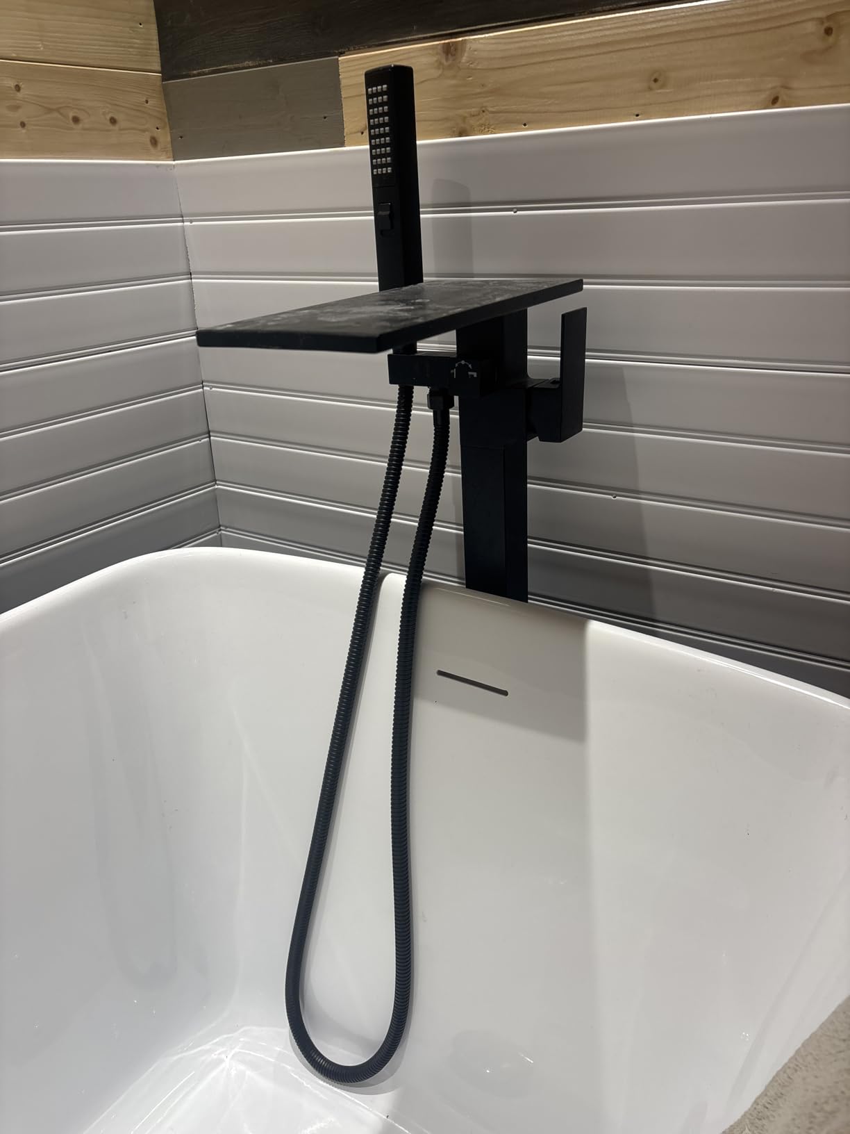 Freestanding Bathtub Faucet with Handheld Sprayer, Matte Black Floor Mount Tub Filler, High Flow Waterfall Brass Bath Shower Faucet for Modern Bathroom customer photo 1