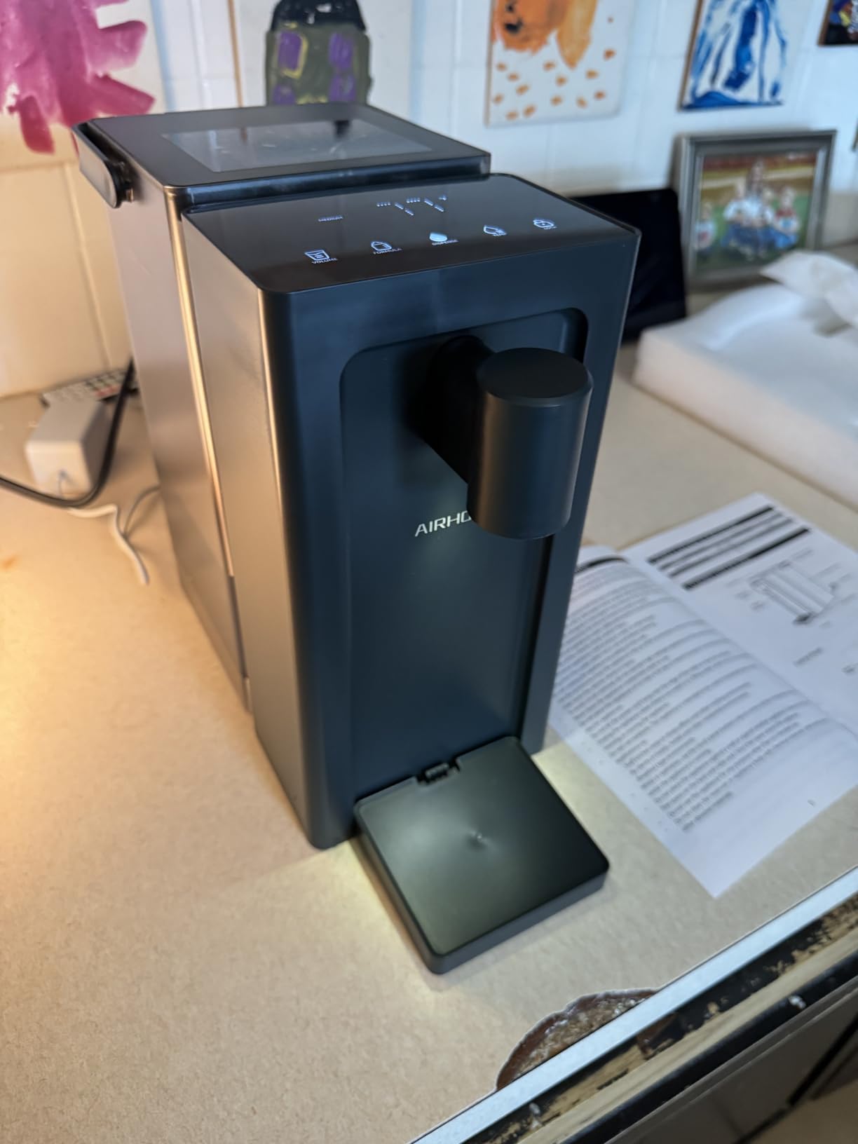 AIRHOP Instant Hot Water Dispenser, Quick Heating Countertop Water Dispenser with Child Locks, Adjustable 5 Temp 3 Water Volume Dispense, 100OZ 3L Removable Tank, Ideal for Home Office Kitchen, Black customer photo 1