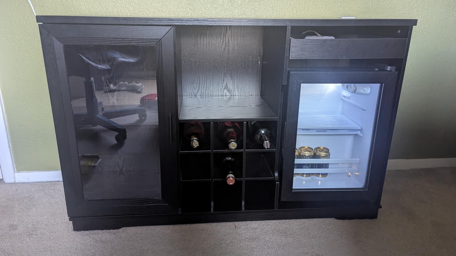 BROTTAR Coffee Bar Cabinet with Fridge (Fridge Included), Large Liquor Bar Cabinet with LED Lights, Glass Holder & Wine Rack, Wine Cabinet with Human Body Sensor, Buffet Sideboard for Home, Black customer photo 1