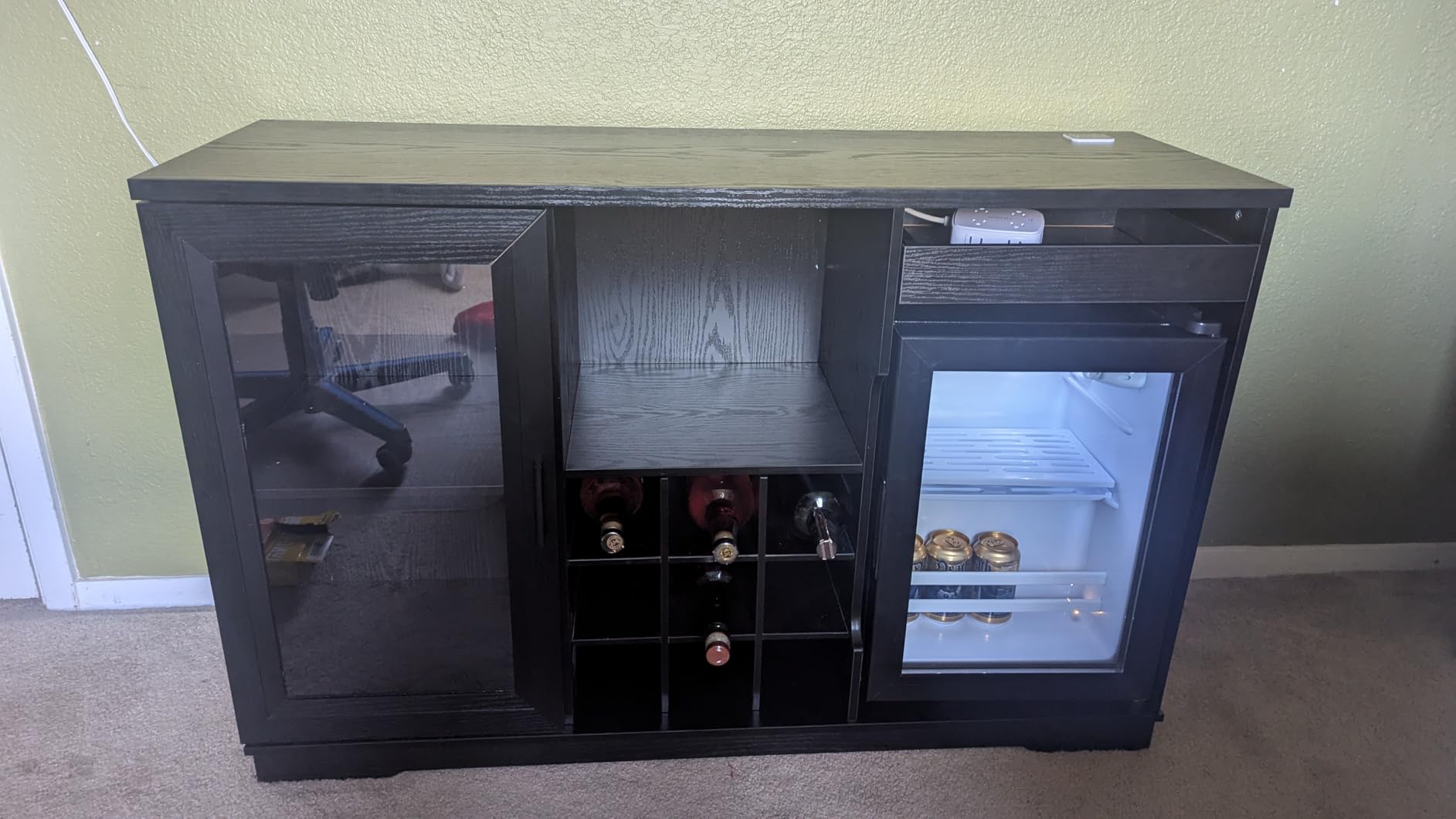 BROTTAR Coffee Bar Cabinet with Fridge (Fridge Included), Large Liquor Bar Cabinet with LED Lights, Glass Holder & Wine Rack, Wine Cabinet with Human Body Sensor, Buffet Sideboard for Home, Black customer photo 2