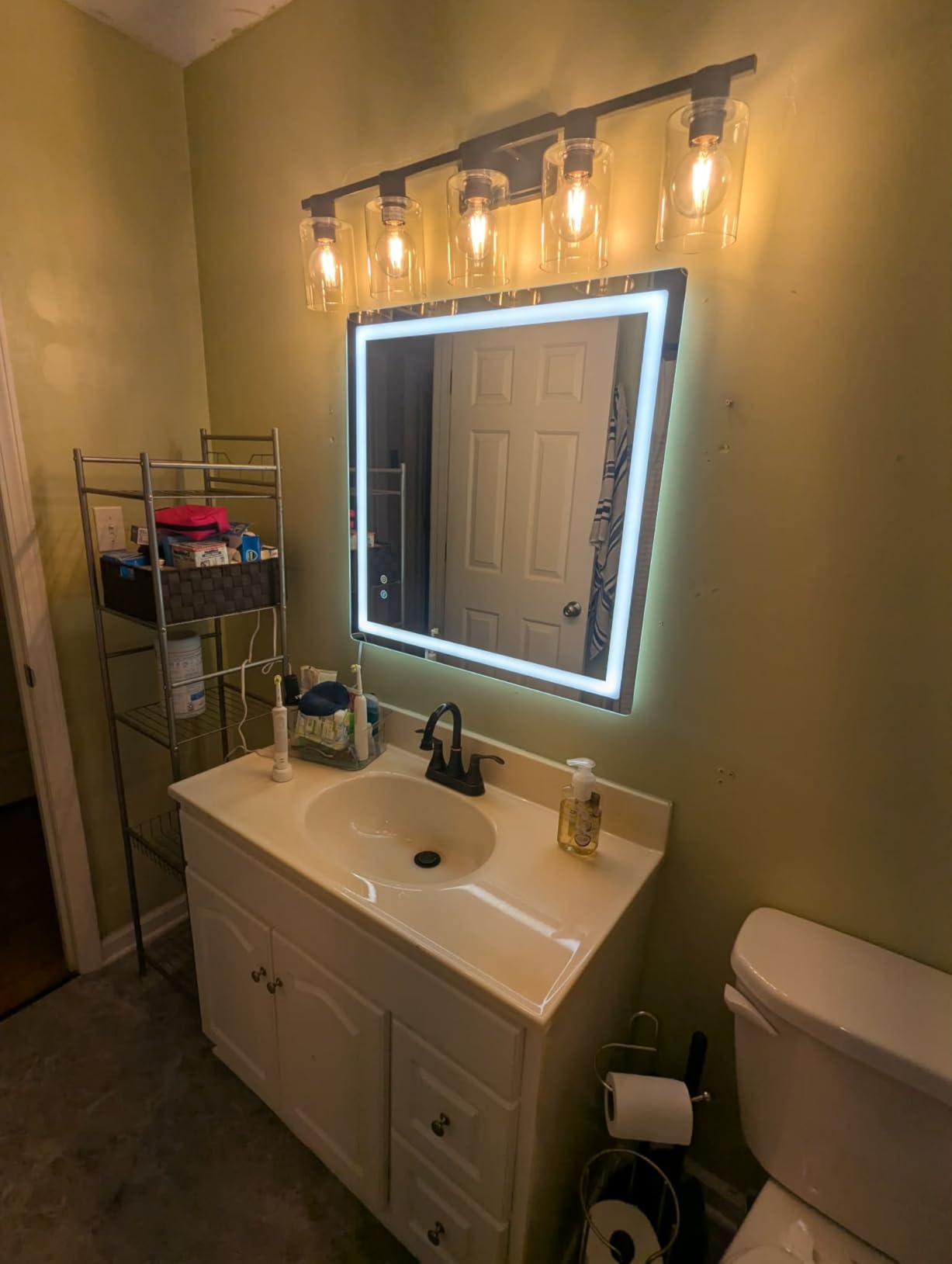 Delma LED Bathroom Mirror with Lights, 30x50 Vanity Mirror for Bathroom Wall, Anti-Fog, Dimmable, Front Lit & Backlit, Memory Function, Shatterproof Tempered Glass, 3 Color Modes(Horizontal/Vertical) customer photo 1