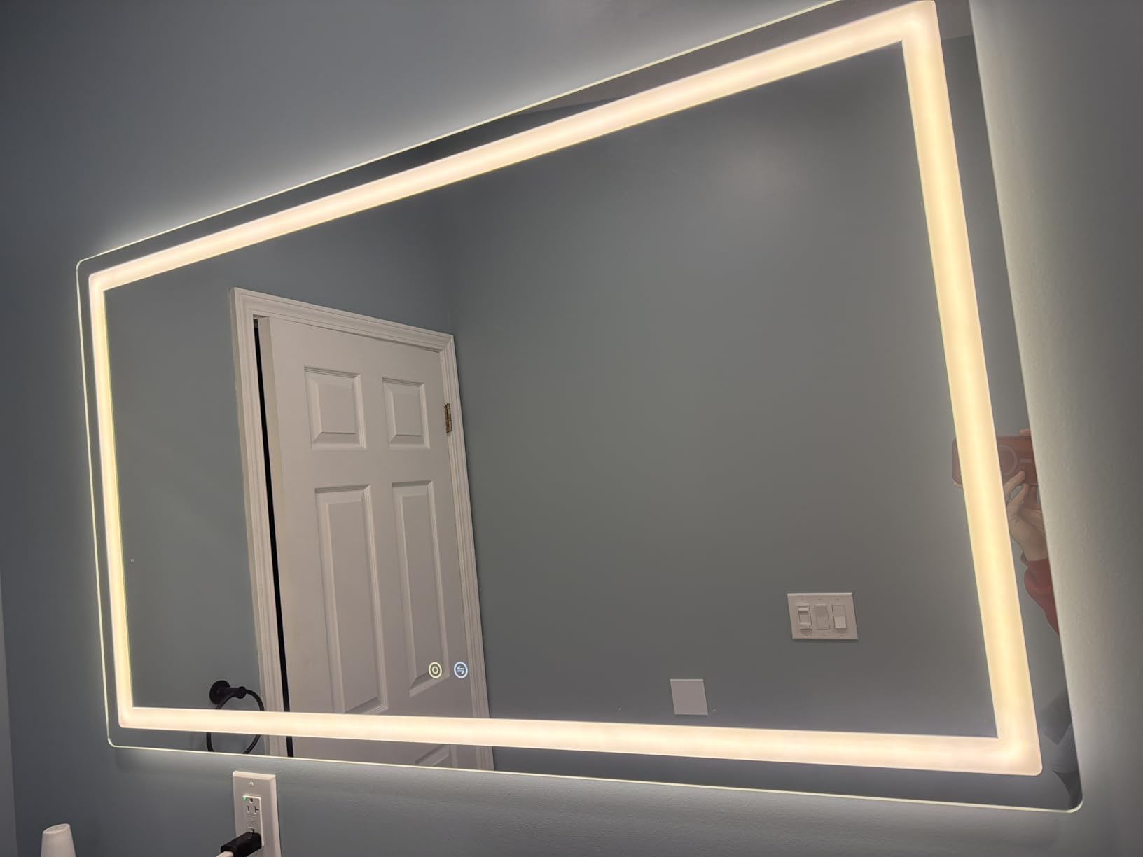 Delma LED Bathroom Mirror with Lights, 30x50 Vanity Mirror for Bathroom Wall, Anti-Fog, Dimmable, Front Lit & Backlit, Memory Function, Shatterproof Tempered Glass, 3 Color Modes(Horizontal/Vertical) customer photo 2