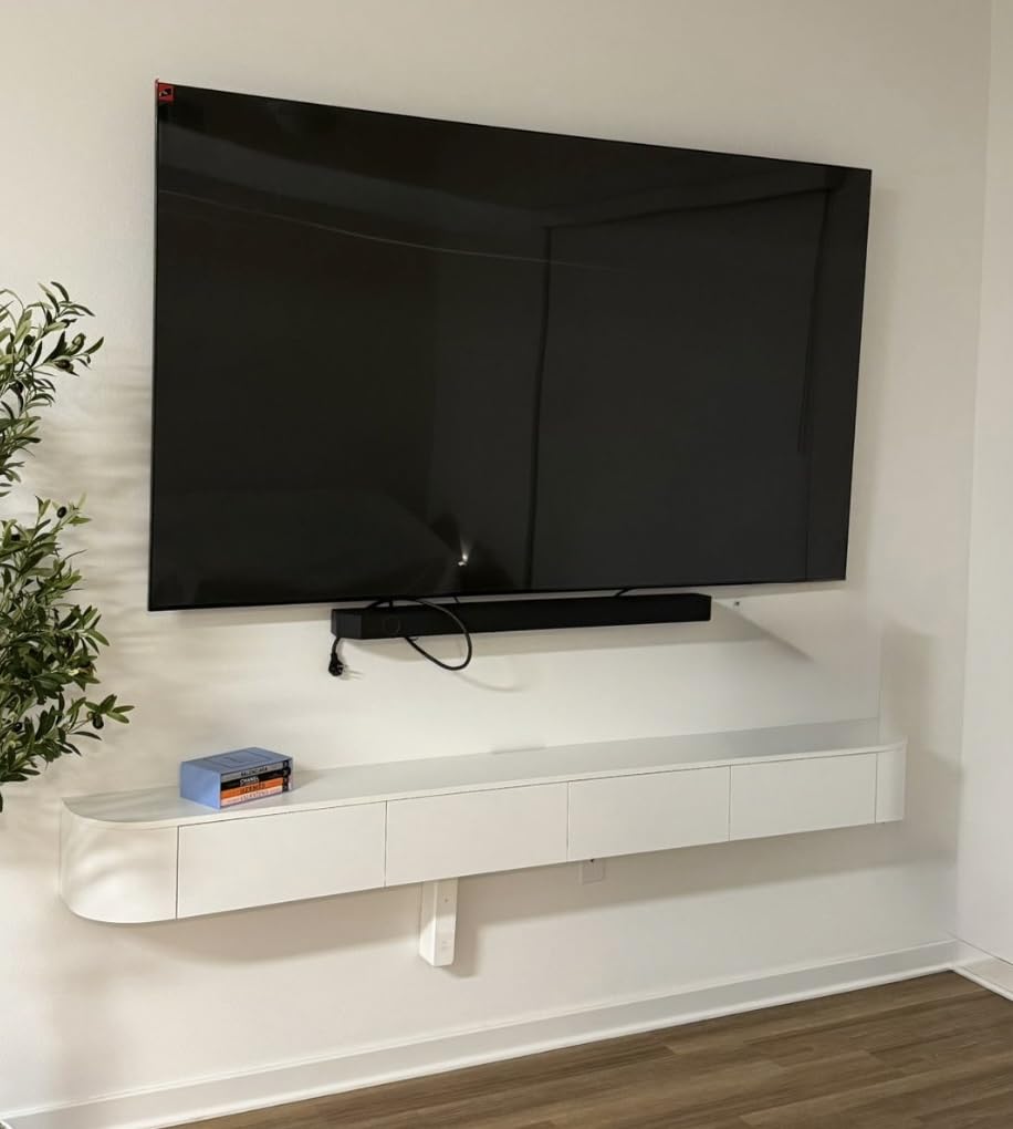 Floating TV Stand Large Floating TV Shelves Wall Mounted Multi Storage Compartment TV Media Console Floating TV Cabinet Bench Under TV Large Storage (Brown with LED, 94.5 * 7.9 * 11.8 in) customer photo 2