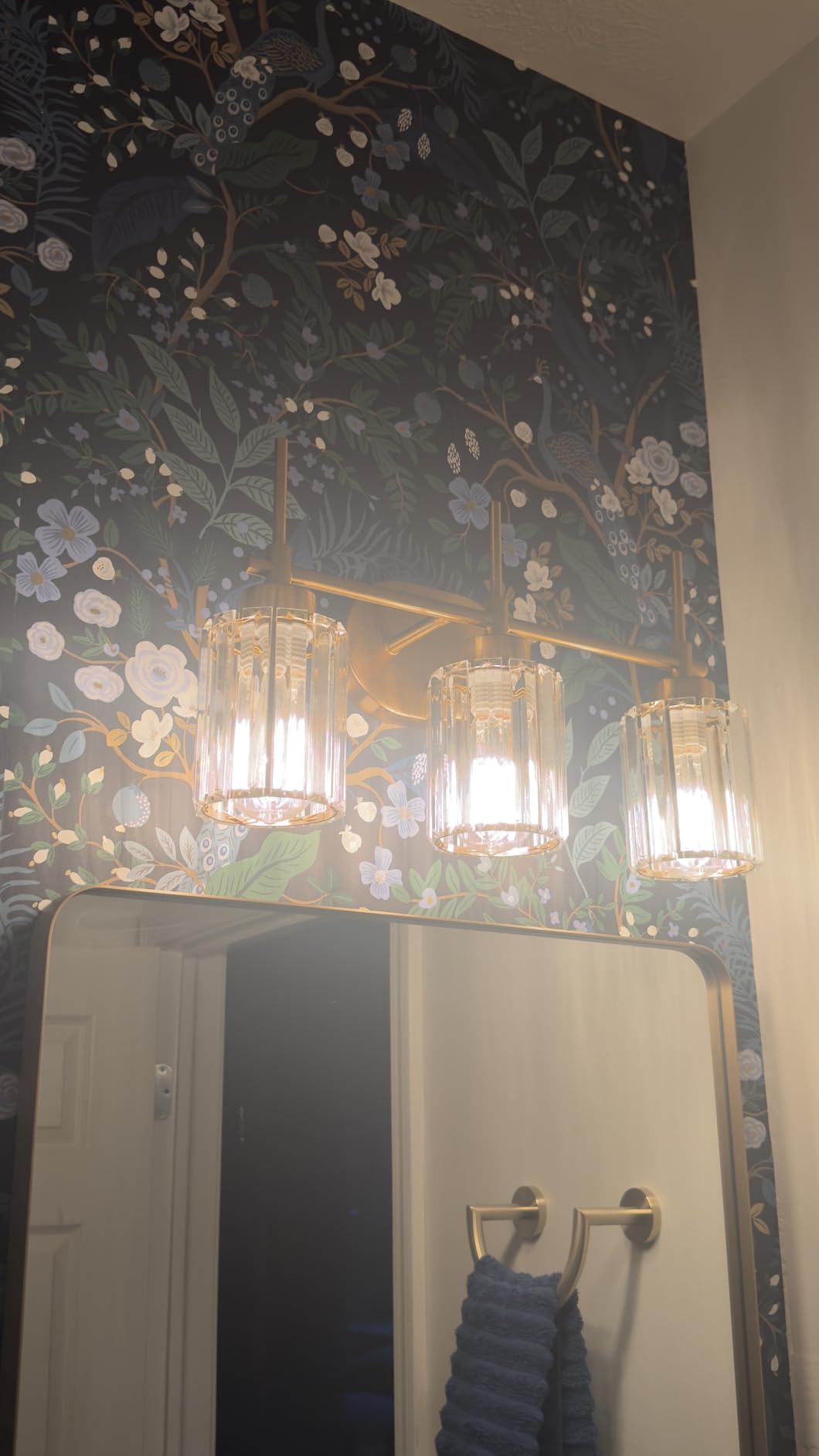 Modern Crystal Bathroom Vanity Light, 3-Light Brushed Gold Bathroom Light Fixtures with Clear Shades, Vanity Lighting Fixtures Over Mirror customer photo 2