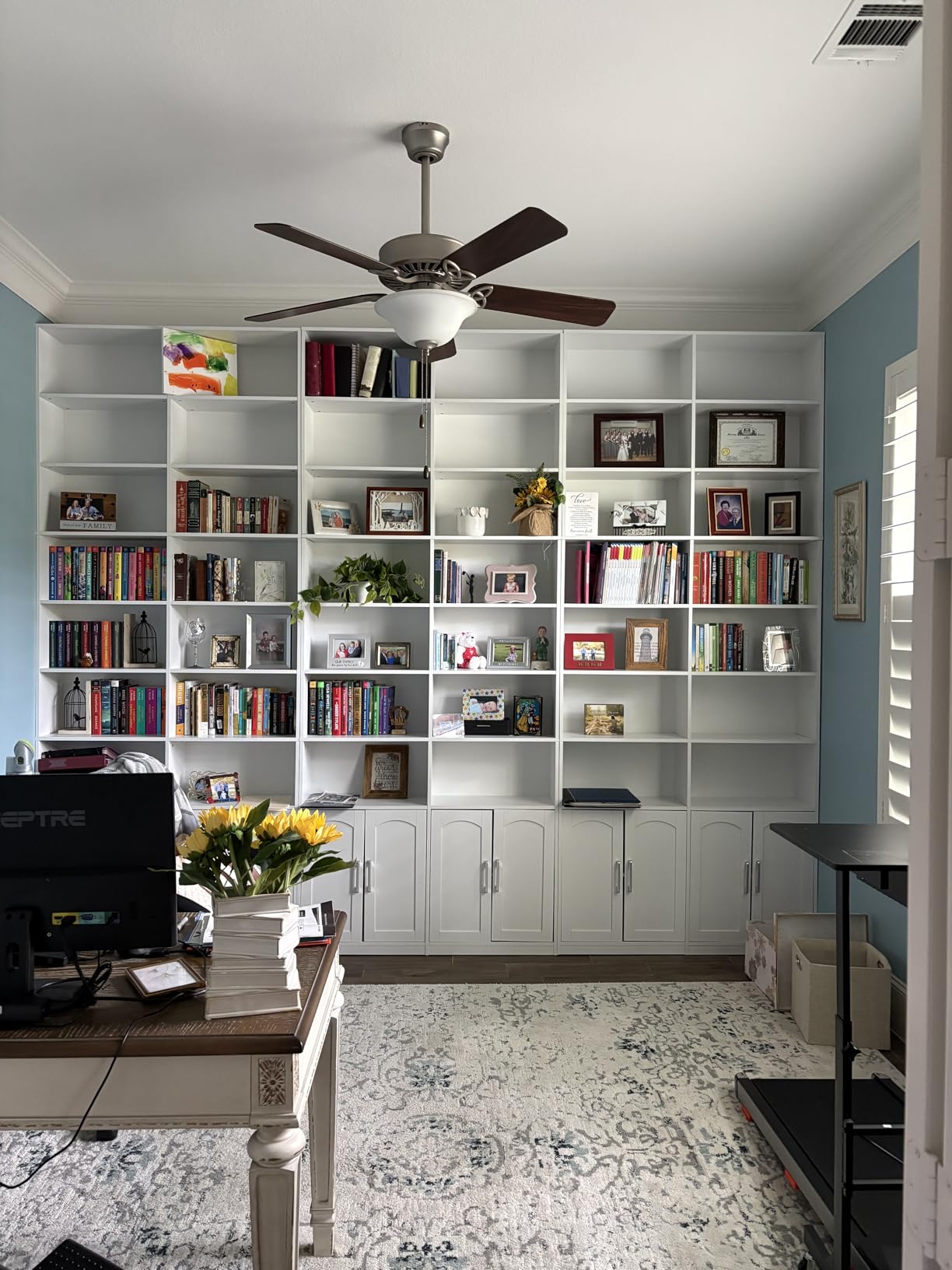 FACBOTALL Bookshelf and Bookcase with Doors, 6 Tier Double Wide Large Bookshelves, Open Display Shelves, 73'' Tall Bookshelf with Storage Cabinets for Home Office, Living Room, Library, Blue customer photo 2