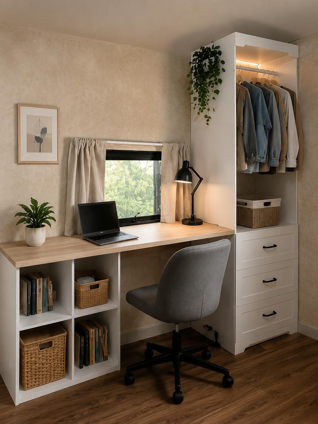 IRONCK Freestanding Closet System with 3 Wood Drawers, Modern Armoire Wardrobe with Adjustable Shelves & Hanging Rod, Walk-in Closet Systems Organizer for Small Closet, Rustic Maple customer photo 1