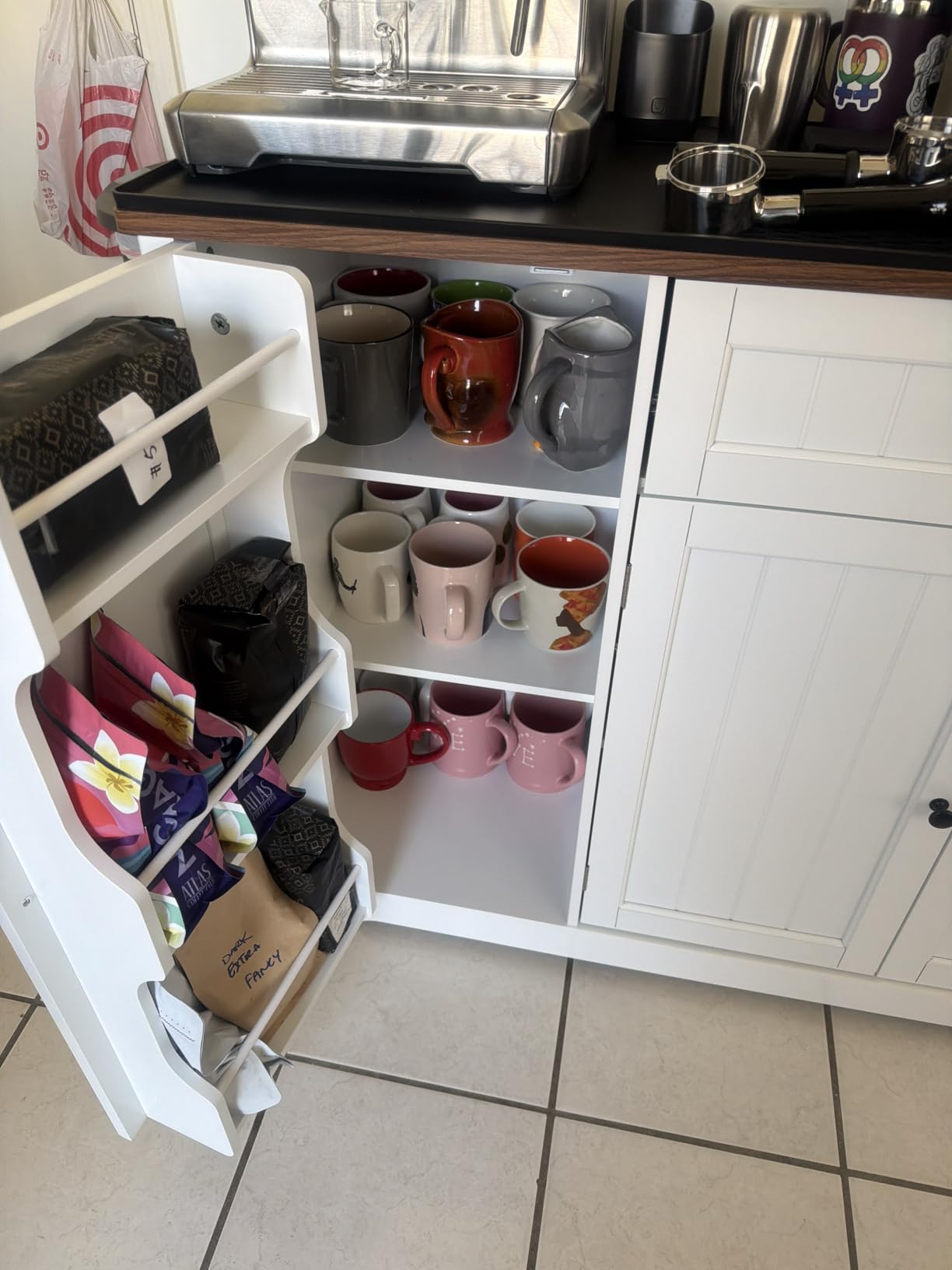 Gizoon Kitchen Coffee Bar Cabinet with Storage Kitchen Sideboard Buffet Cabinet with Drawers, Short Pantry with Door and Shelves for Bathroom and Living Room, White and Black, Painted customer photo 2