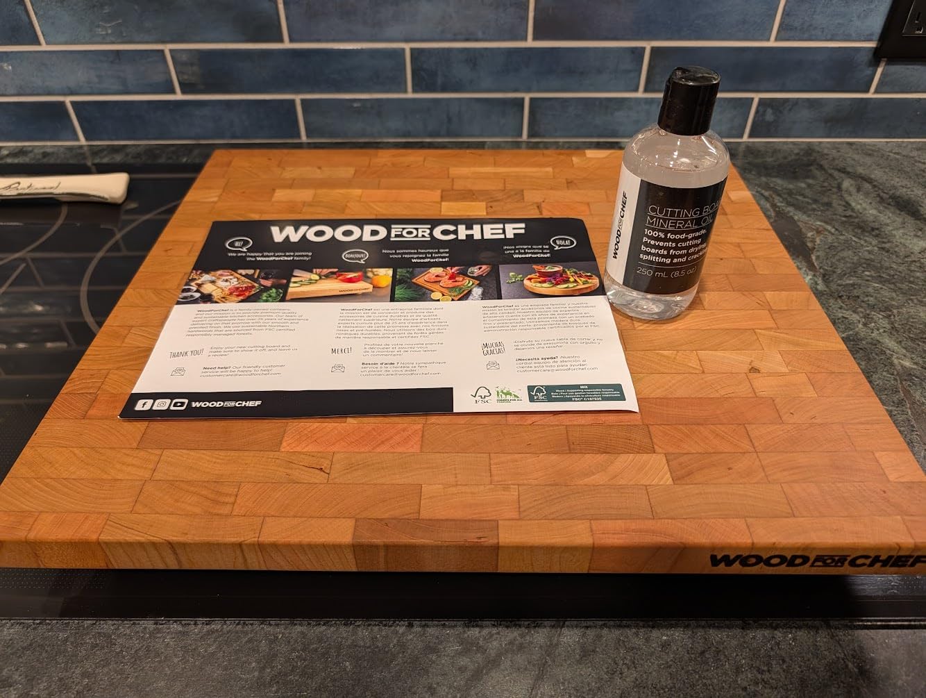 WoodForChef Heritage Large Maple End Grain Cutting Board - Heavy Butcher Block Board with Feet & Mineral Oil Bottle - Foodsafe Wooden Prep Deck for Kitchen & Professional Chefs - 18x16x2 inches customer photo 1