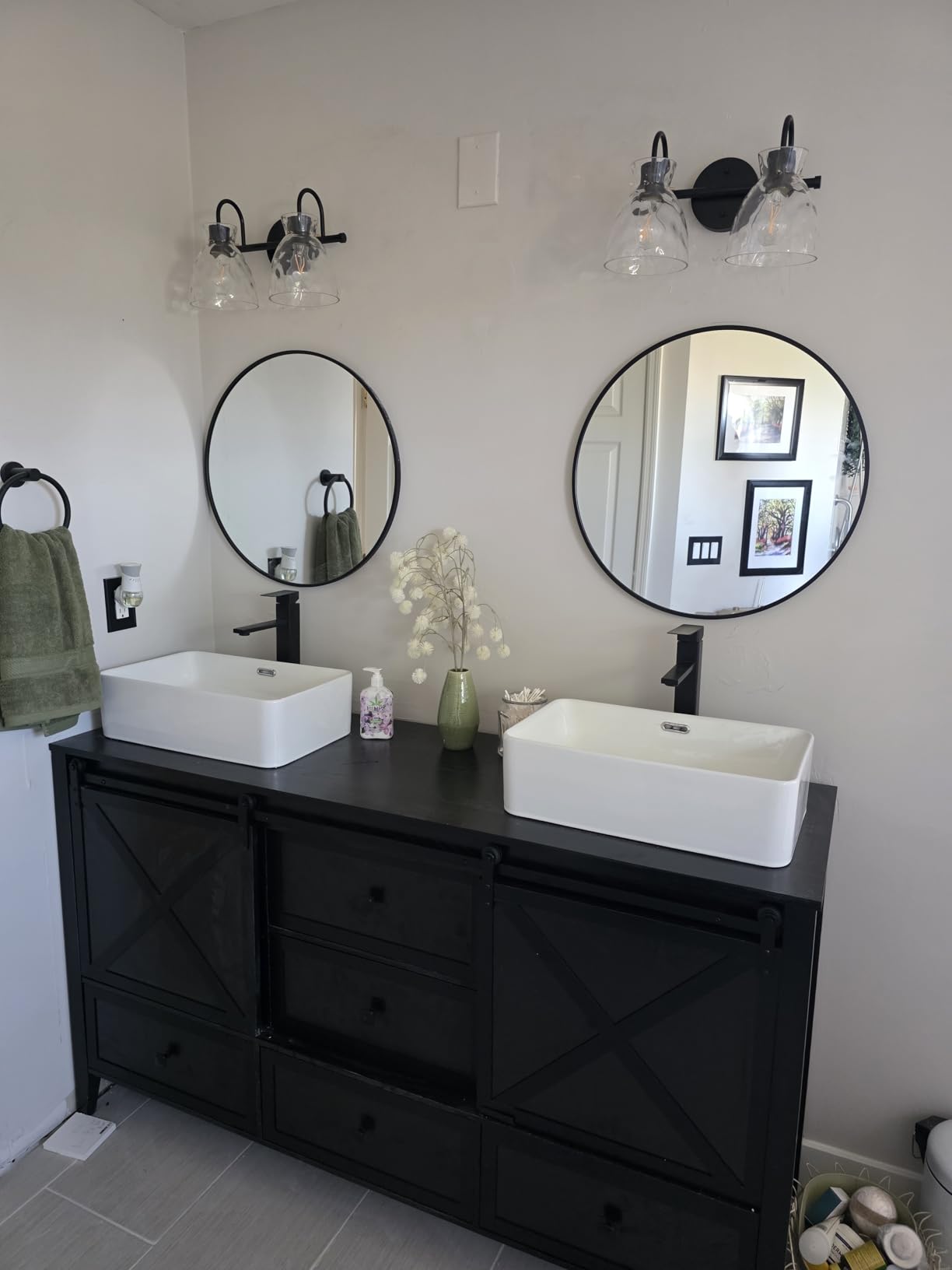 VNN Bathroom Vanity with Sink - 36 Inch Bathroom Vanity with Sink Ceramic, Freestanding Cabinet with Farmhouse Sliding Barn Door and 3 Drawers, Space-Saving Storage Cabinet, Wood Grain Texture, White customer photo 1