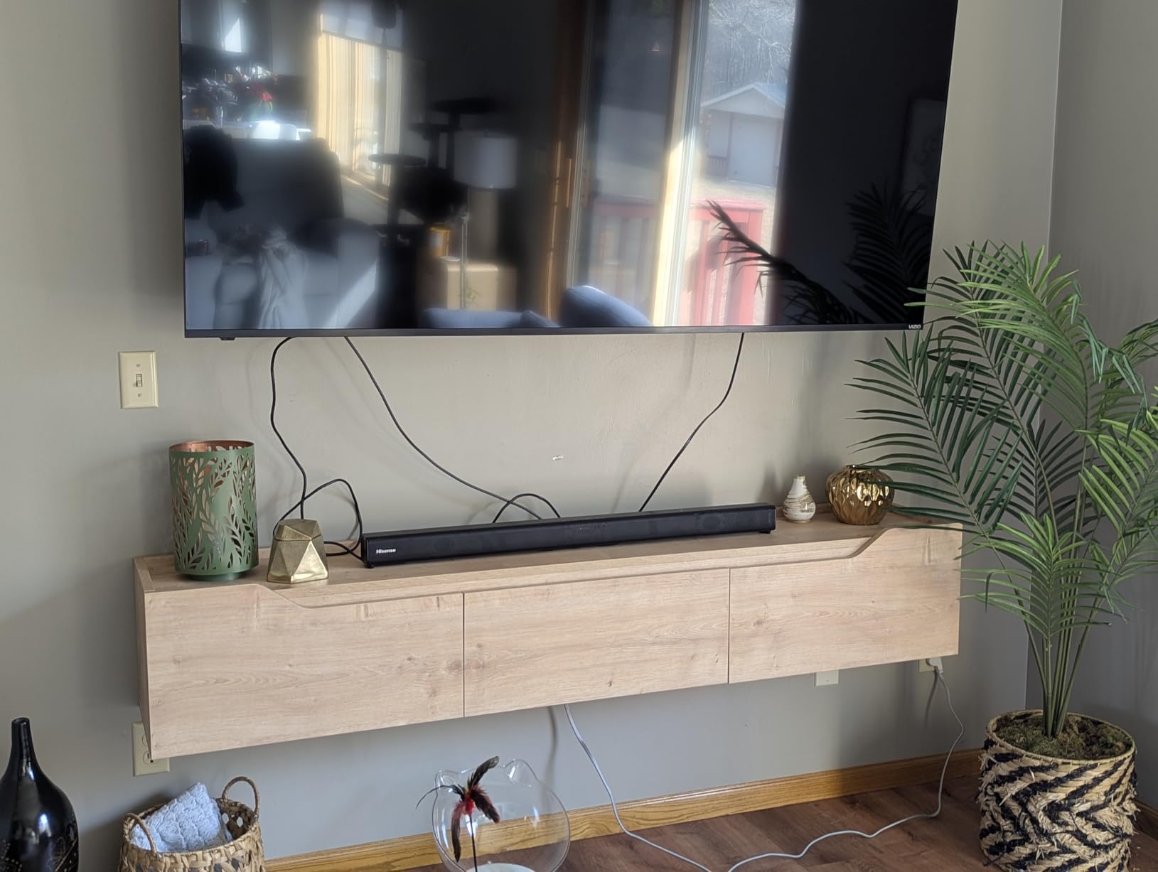 Atelier Mobili Floating TV Stand for Up to 80 Inch TVs - Wall Mounted Entertainment Center with Storage - Modern Floating Media Console with Cable Management - Oak/White Finishes (Oak) customer photo 2