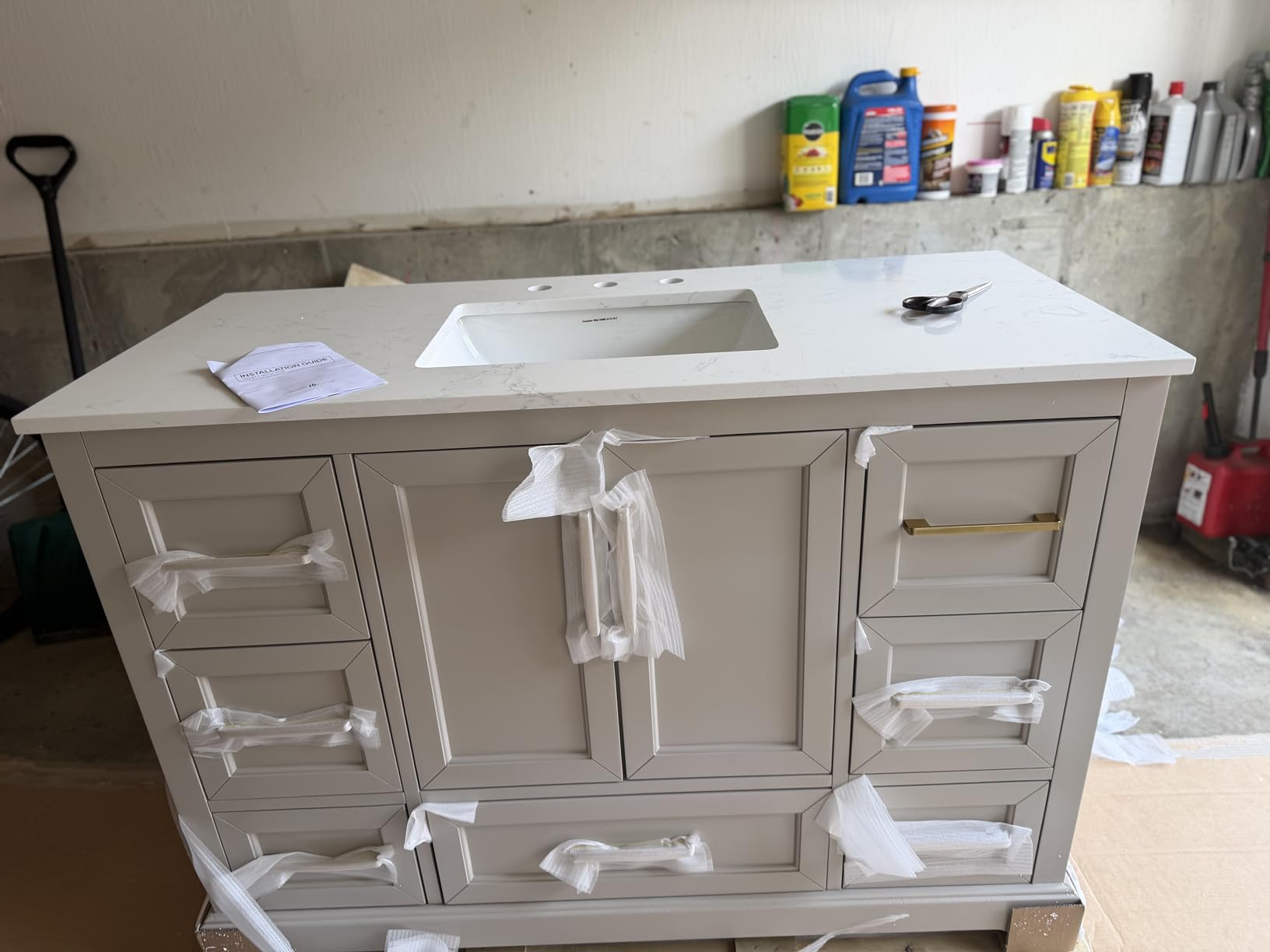 60 Inch Bathroom Vanity with Double Sink Combo, Solid Wood Frame with Marble Top & Backspalsh, Fully-Assembled with Soft-Closing Doors & 5 Drawers, Greige customer photo 1