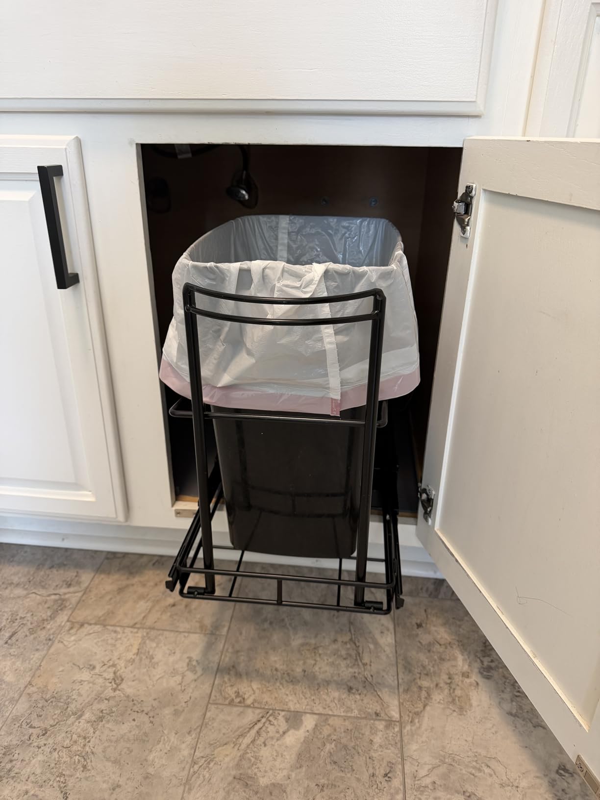 Under Sink Trash Can Pull Out, Reinforced Heavy Duty Steel Frame Slider, No Can/Fits 7-13 Gal 50Qt Garbage Bin/Quiet Close Slides, Pull Out Trash Can Under Counter for Minimum Cabinet 13