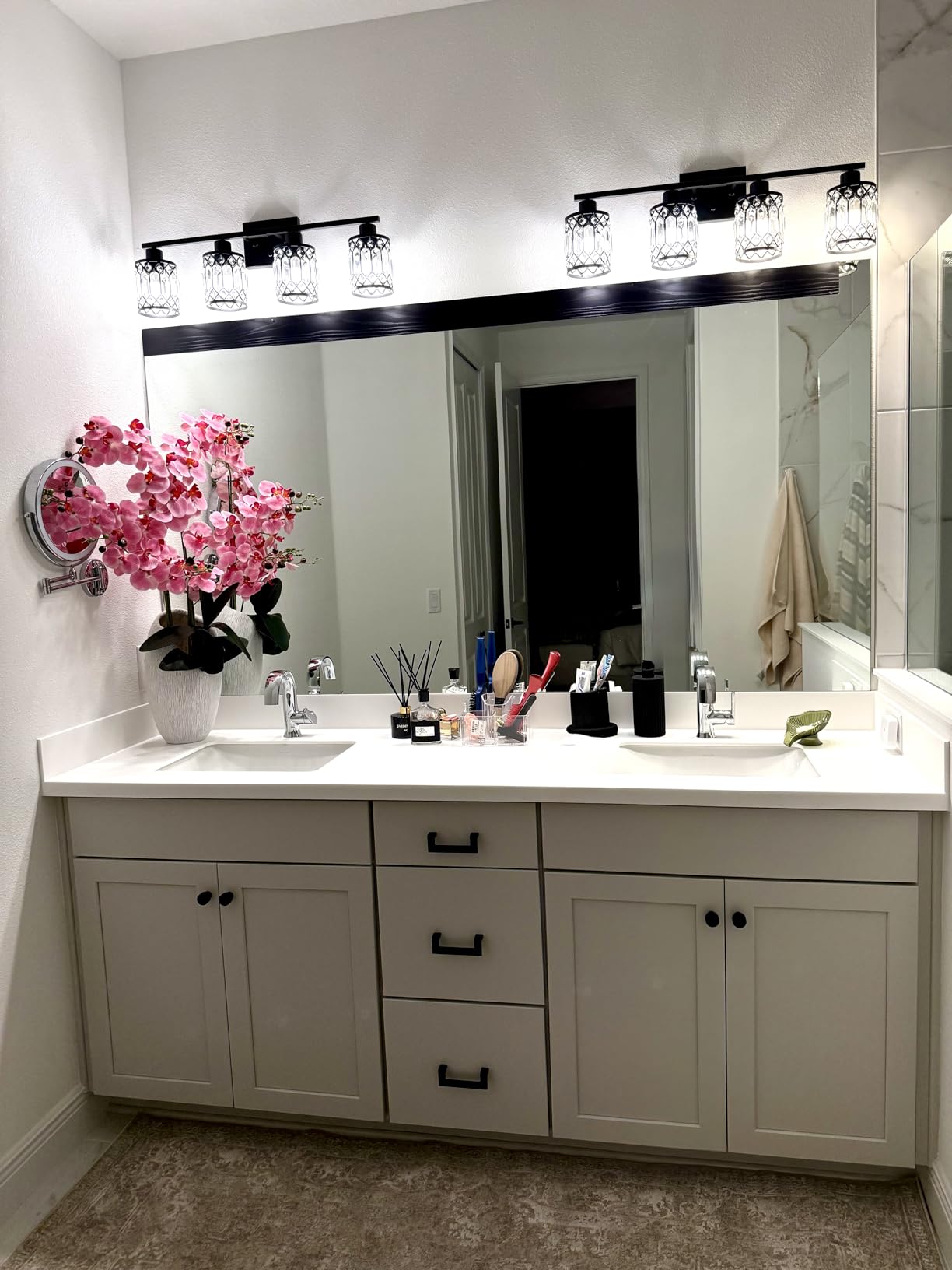 Crystal Modern Bathroom Light Fixtures, 3-Light Black Bathroom Vanity Wall Light, Vanity Lights for Mirror, Restroom, Bedroom (E26 Socket, Bulbs Not Included) customer photo 2