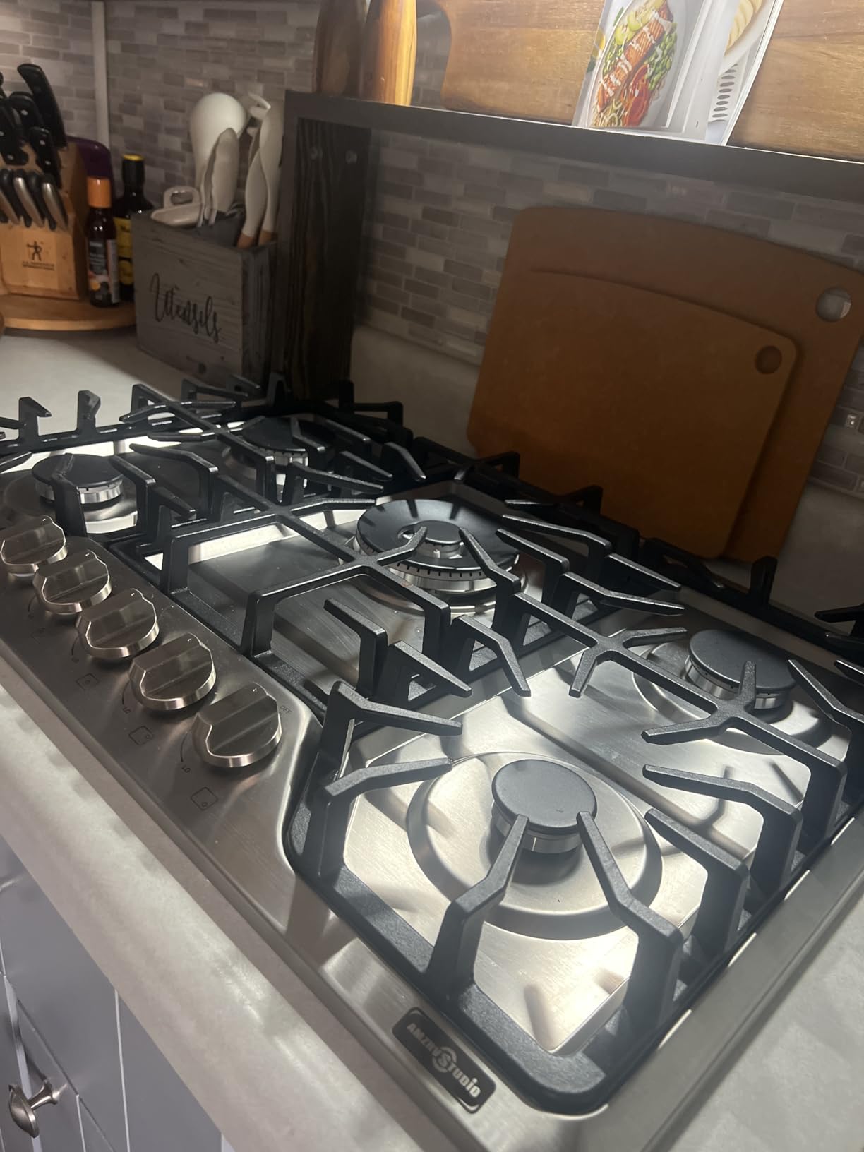 30 inch Gas Cooktop with 5 Italy SABAF Powerful Burners. Max 48,300 BTU/hr Built-in Gas Stove top of 304 Stainless steel, NG/LPG Convertible, ETL customer photo 2