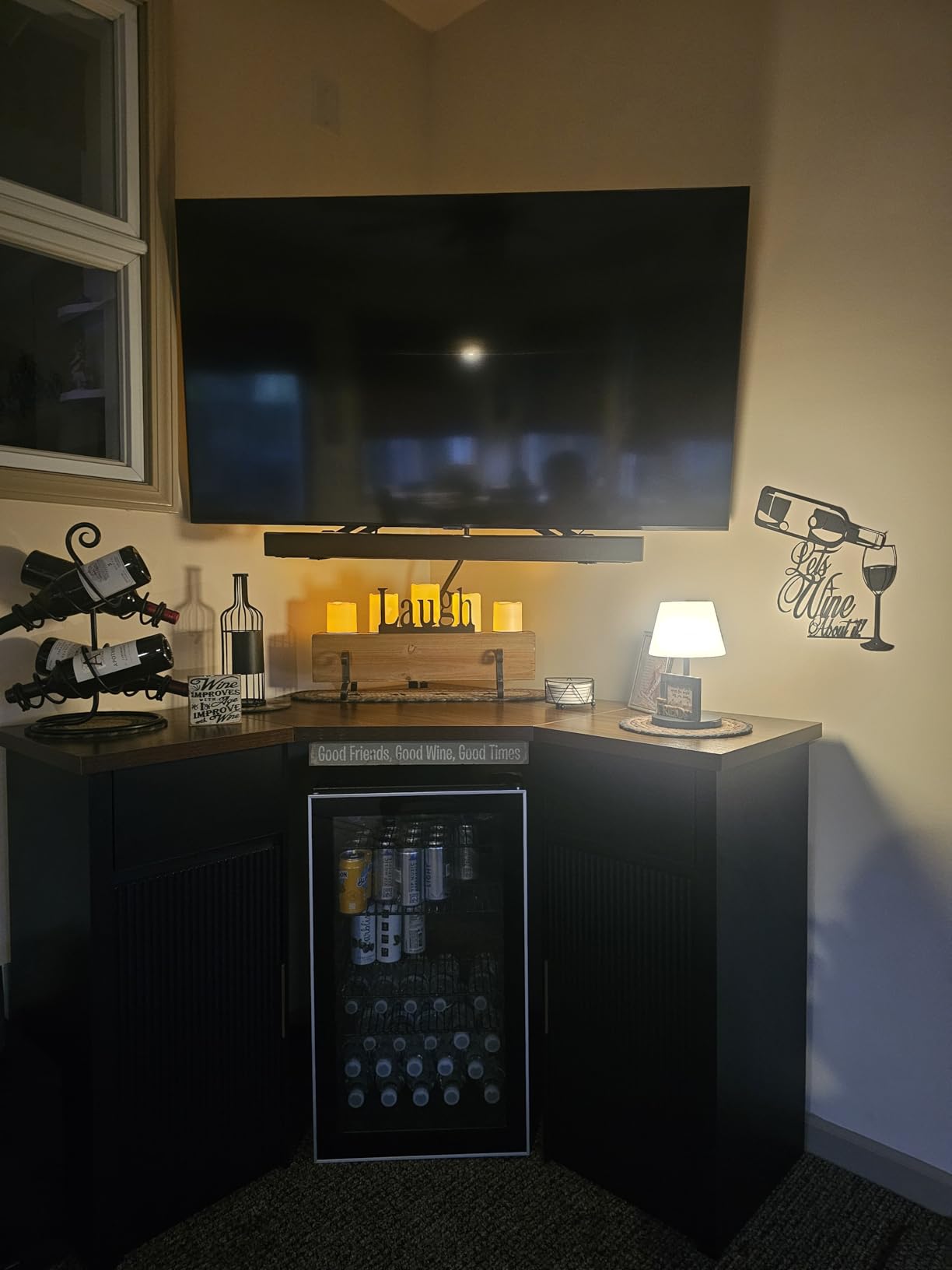 GDLF Corner Bar Cabinet with Fridge Space, Corner Coffee Bar Station with Storage, L Shaped Liquor Wine Cabinet for Home customer photo 1