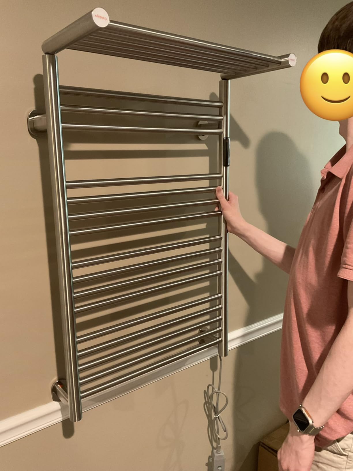 Foldable Heated Towel Rack, Dual-Zone Electric Towel Warmer Rack with Timer, GFCI Plug-in or Hardwired, Wall-Mounted, Drill-Free Installation, Matte White, CA3-900X550-Standard-MW customer photo 2