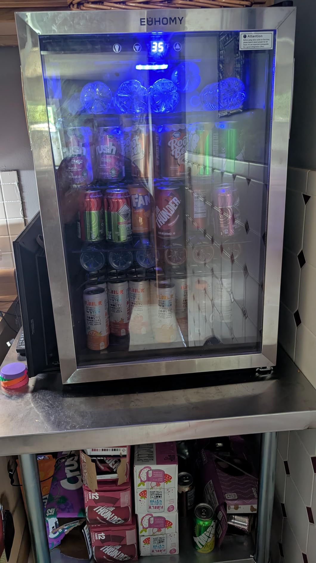 EUHOMY Mini Fridge 130 Can Beverage Refrigerator Cooler Glass Door for Soda Wine Beer, Beverage Cooler for Home, Bar, Office with Digital Temperature Control Adjustable Shelves, 3.2 Cu.Ft, Silver customer photo 1