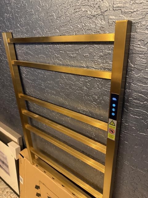 7 Bars Luxury Heated Towel Rack Wall Mounted Towel Warmers, Towel Warmer Rack for Bathroom with Timer & Temperature Multi-Level Adjustable, Hardwired and Plug-in Compatible (Brushed Gold) customer photo 1