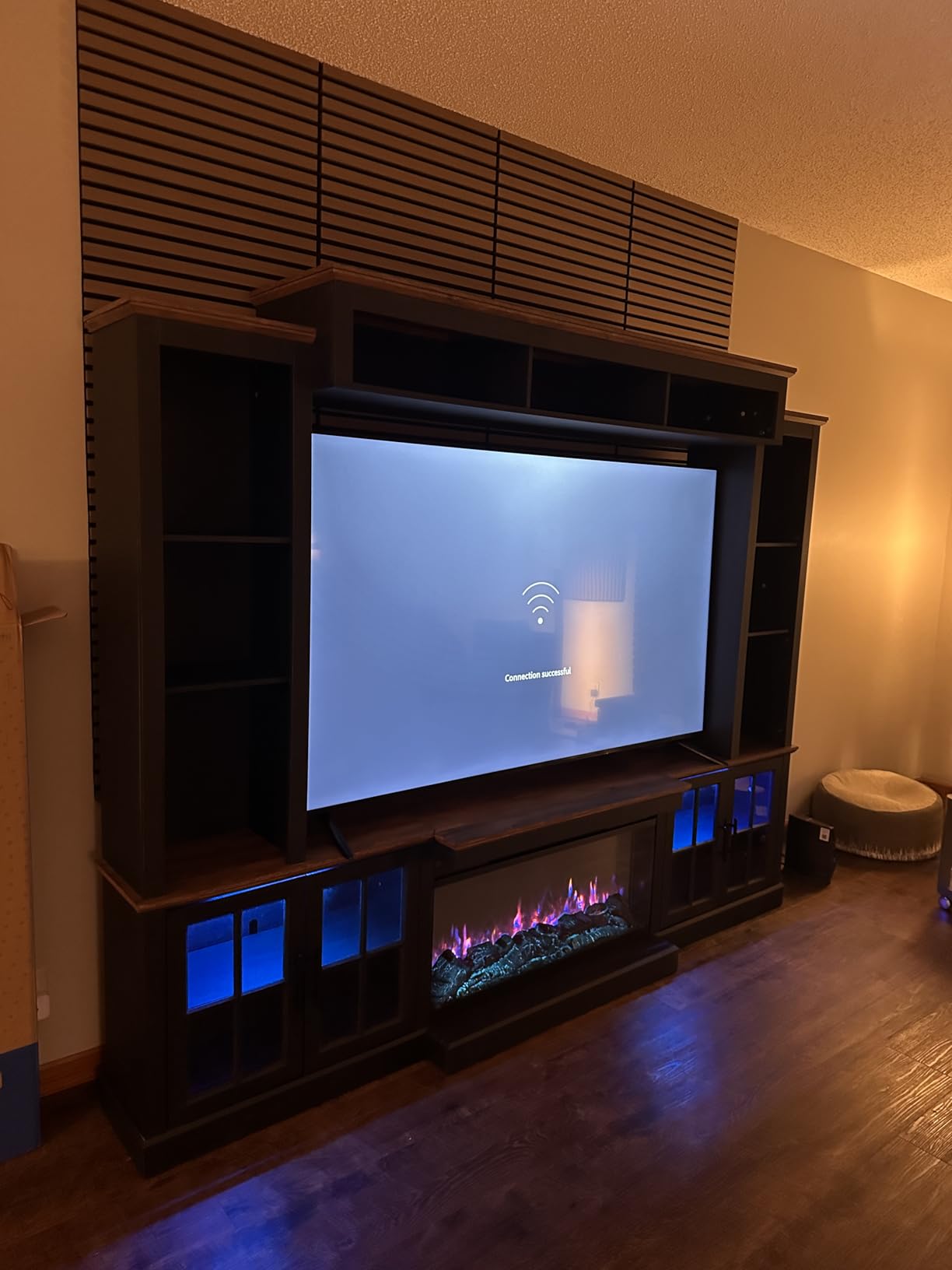 Black Farmhouse TV Stand with Fireplace, Entertainment Center, 98
