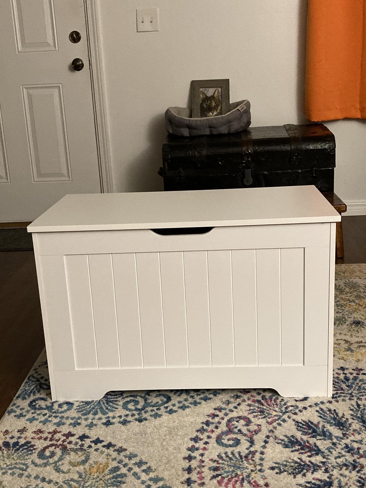VASAGLE ELLAN Collection - Boho Storage Bench with Rattan Look, Storage Chest with Rounded Corners, Blanket Chest and Trunk with Seat for Bedroom Entryway, Natural Brown ULSB503KC01 customer photo 1