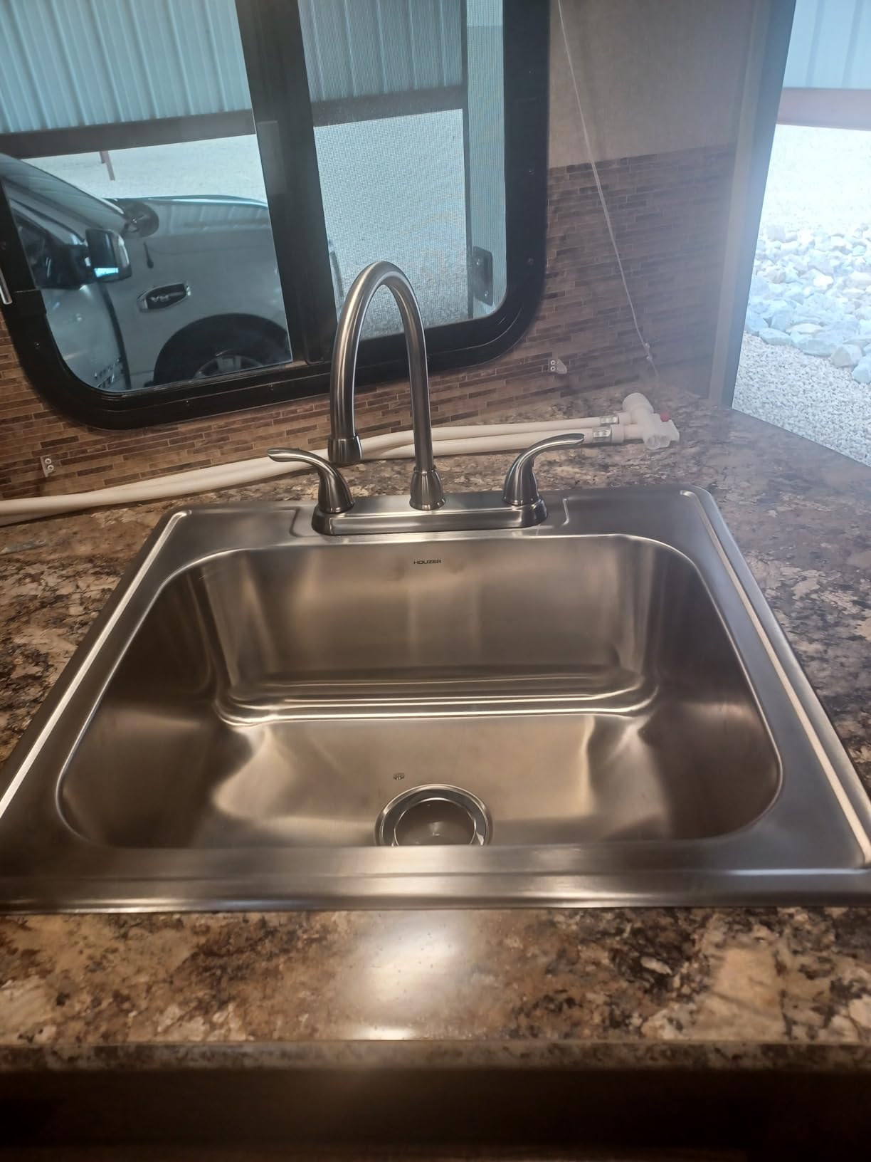 Pfister Pfirst Series 2-Handle High Arc Kitchen Sink Faucet with 360 Degree Swivel Spout Stainless Steel Finish Ceramic Disc Valves 3-Hole Installation G136200S customer photo 1