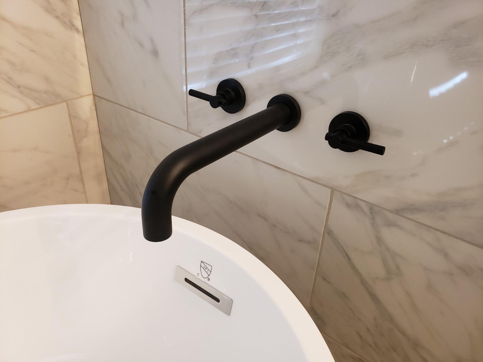 SUMERAIN Bathroom Wall Mount Tub Faucet Matte Black, Two Handles, 3 Hole, High Flow, Solid Brass, 11-1/32 inch Long Spout Reach, with Rough-in Valve customer photo 1