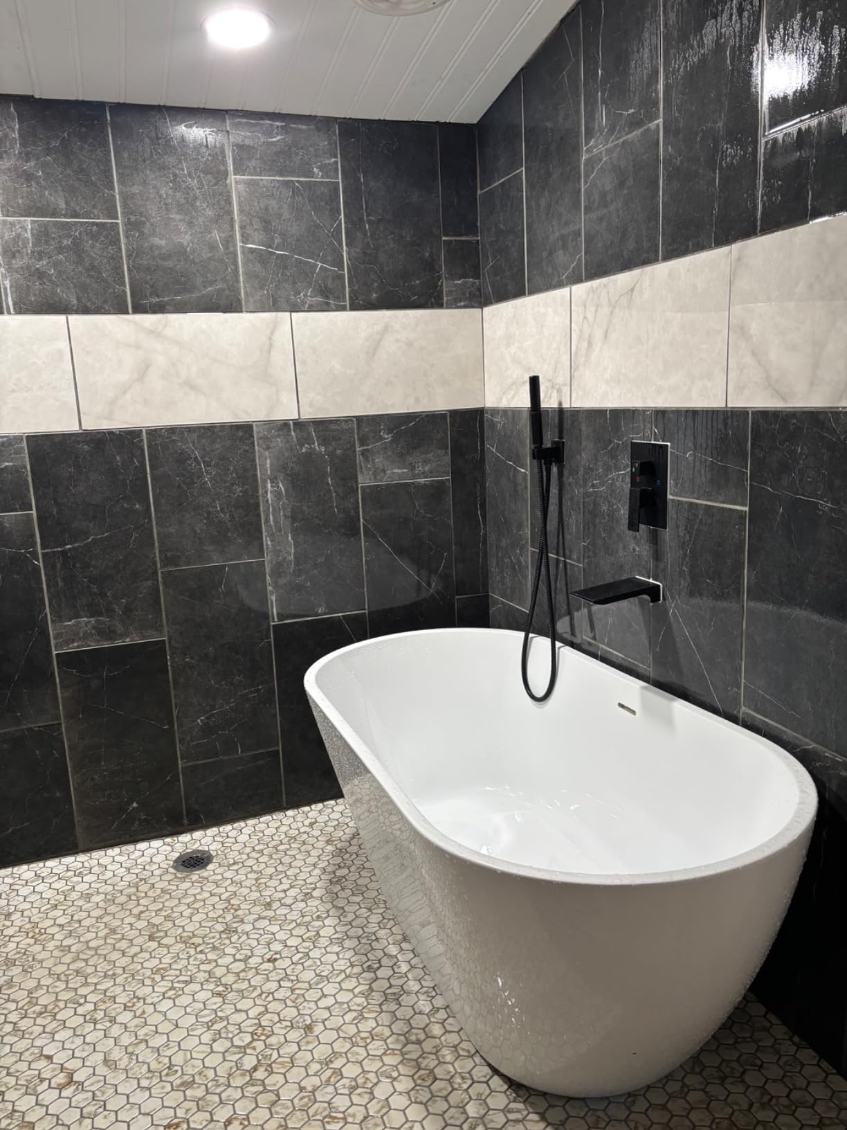 Aolemi Bathtub Faucet Wall Mount Tub Filler with Handheld, Matte Black, Waterfall Tub Filler with Handheld Sprayer, Single-Handle Control, Solid Brass Rough-In Valve, 1.8 GPM customer photo 2