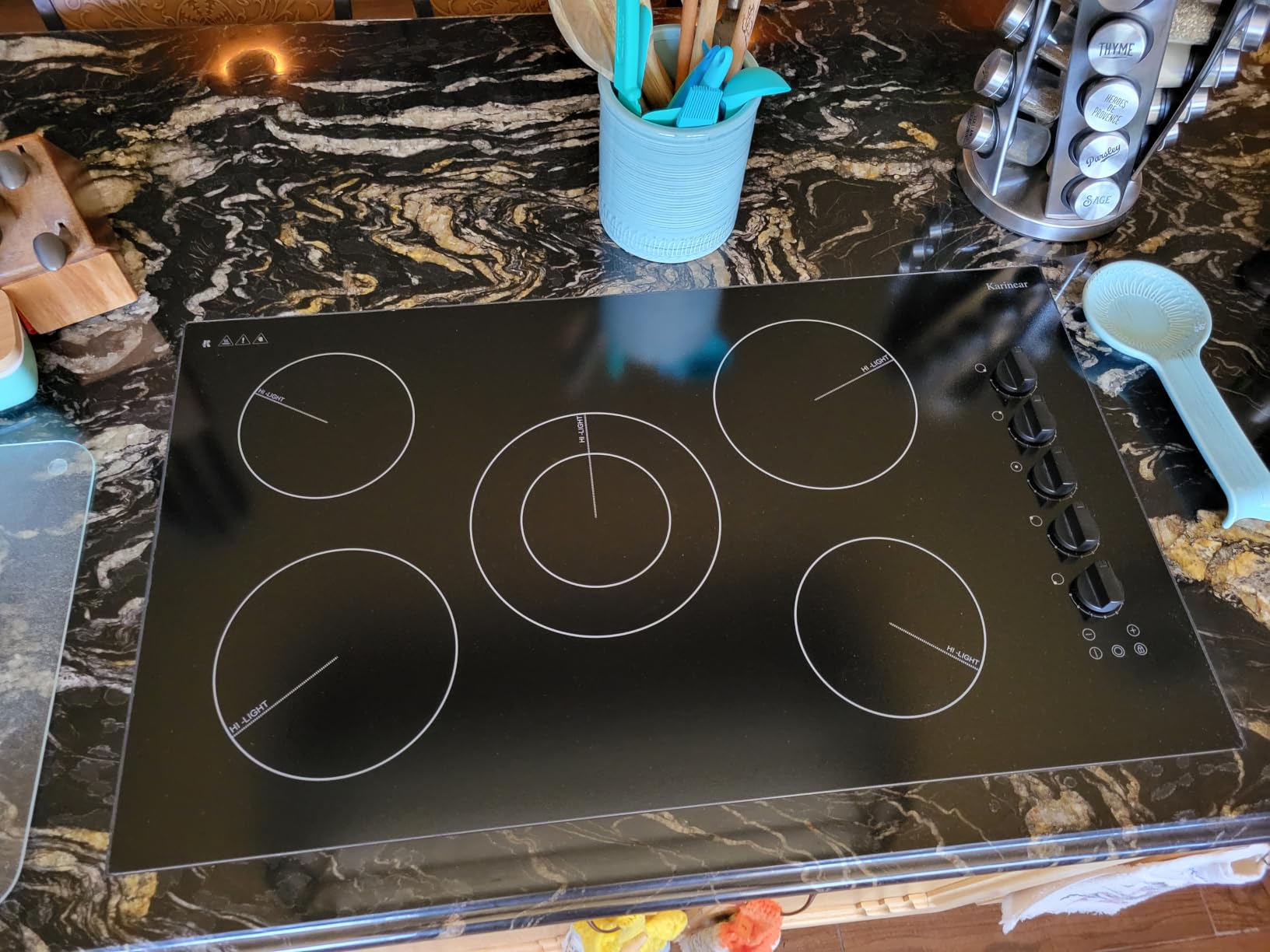 Karinear 30 Inch Electric Cooktop 4 Burners, Knob Control Ceramic Cooktop, Built-in 30
